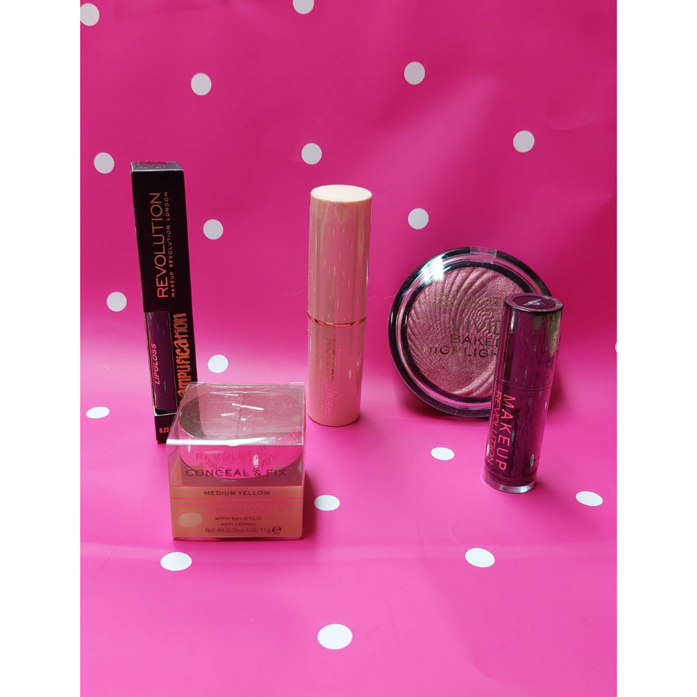 Revolution Highlighter Powder Lip Gloss Makeup Bundle 5-Pieces New Sealed