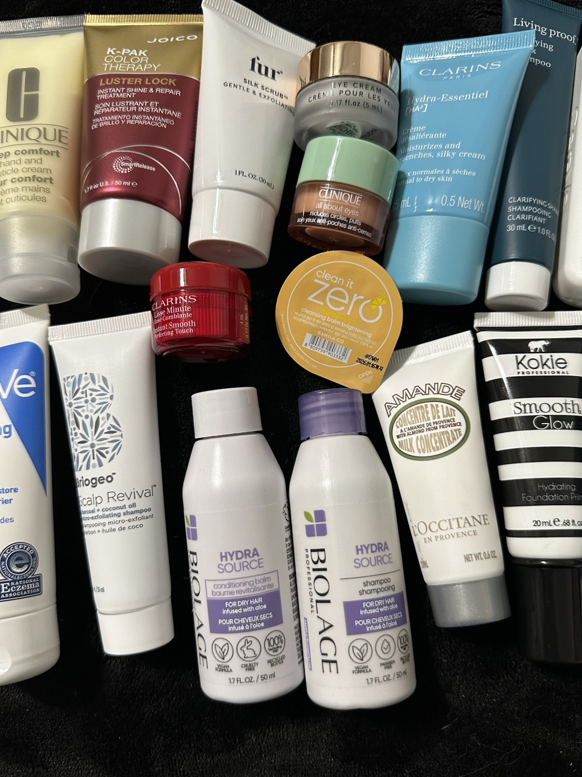 Travel Mini Beauty Items Clinique JLo Biolage Clarins CeraVe Cream Shampoo Etc.