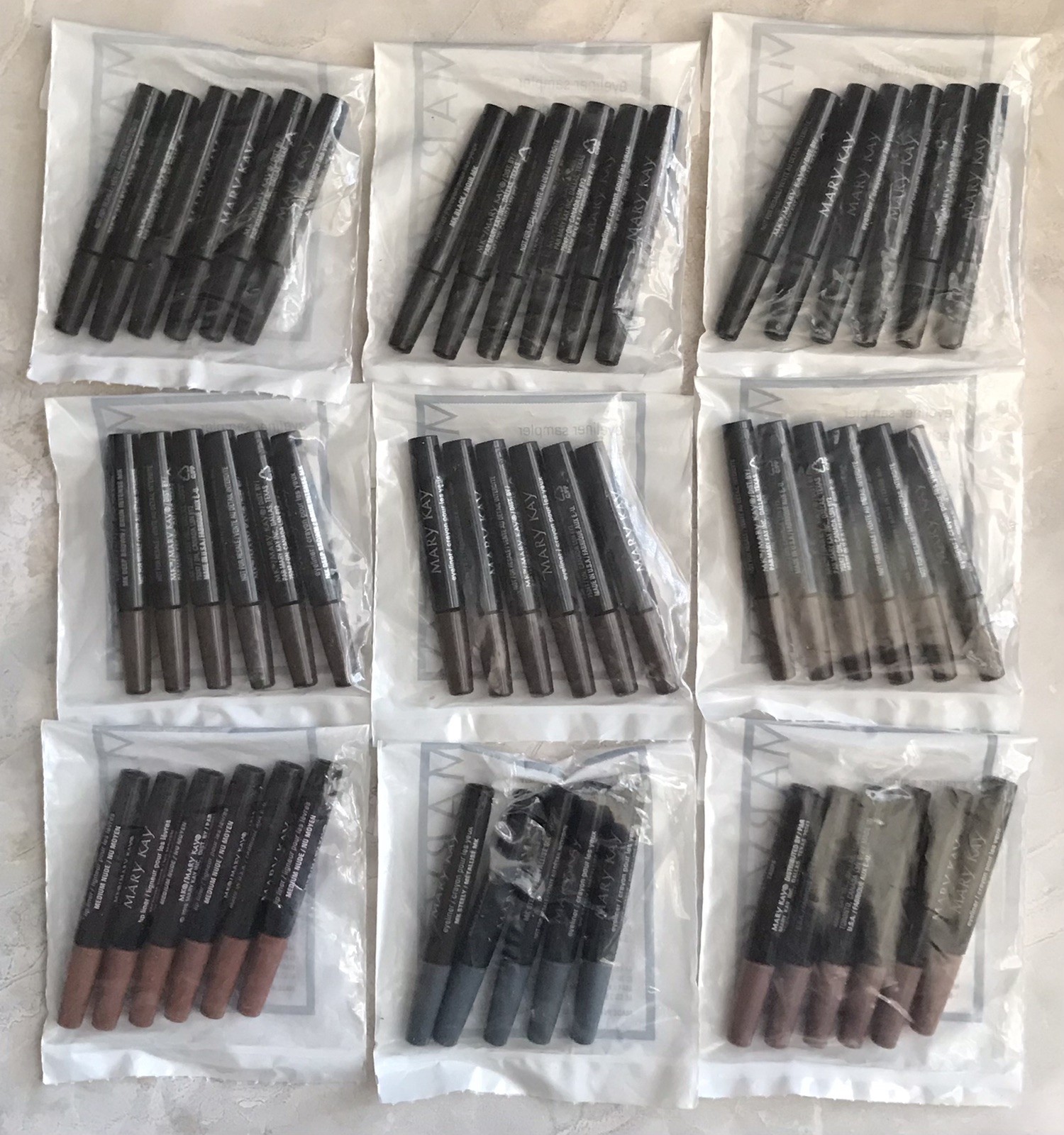 53 Mary Kay Eye & Lip Liner Samples Black Deep Brown Medium Nude Steely Taupe