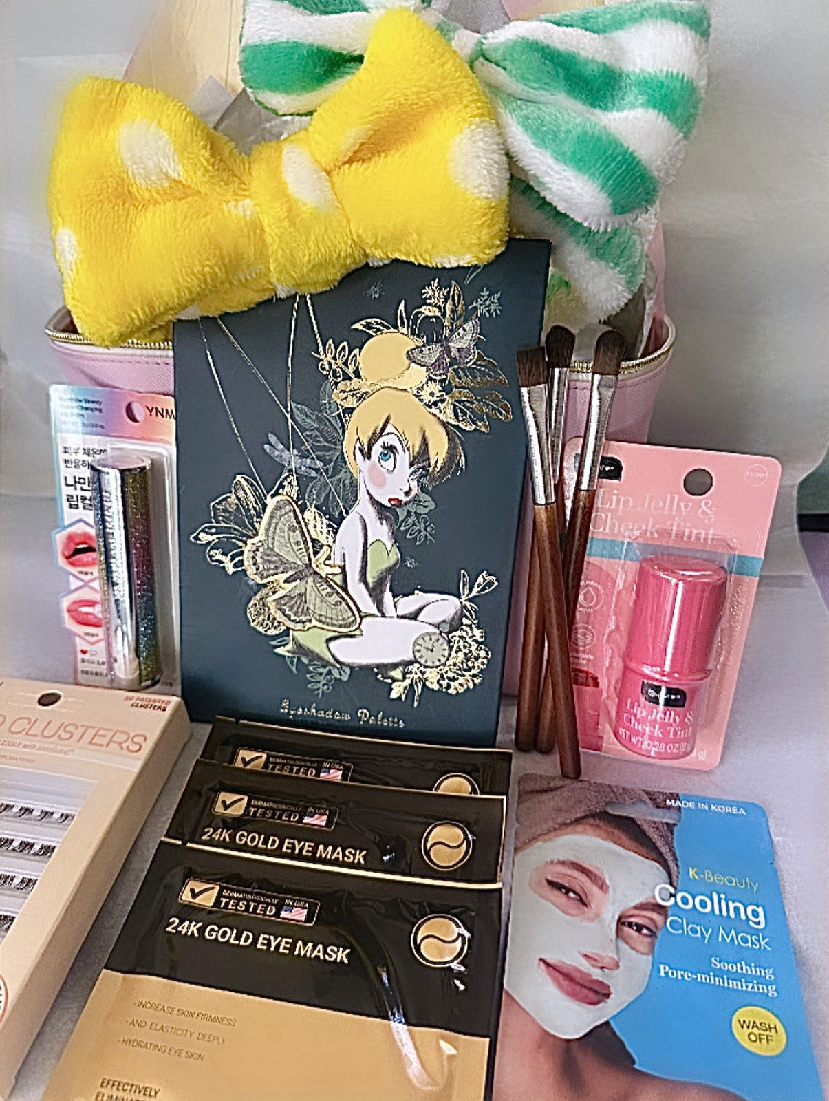 Tinker Bell Spa Day Beauty Bundle, Korean Skincare + Glitter Lip + Brushes