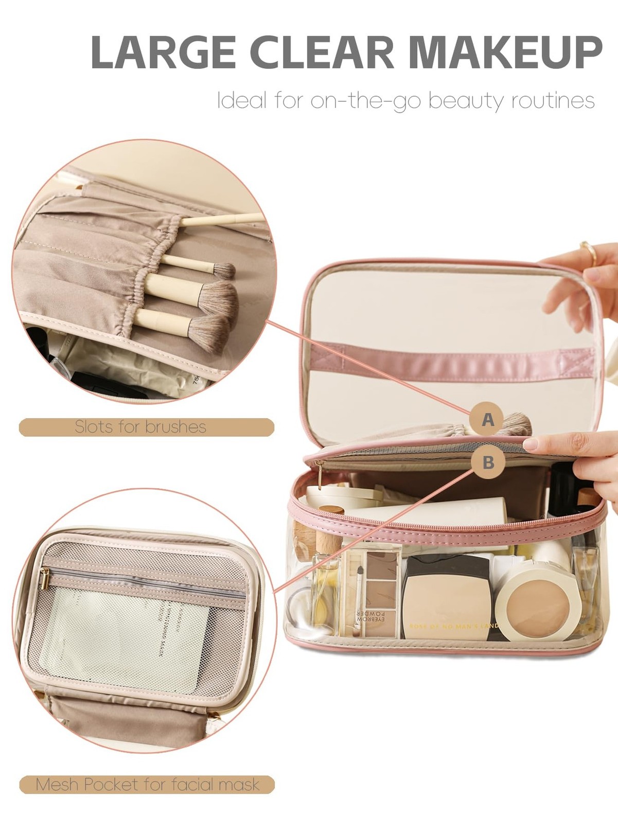 Large Clear Makeup Bag Big Cosmetic Bags Waterproof Toiletry Orangizer with H…