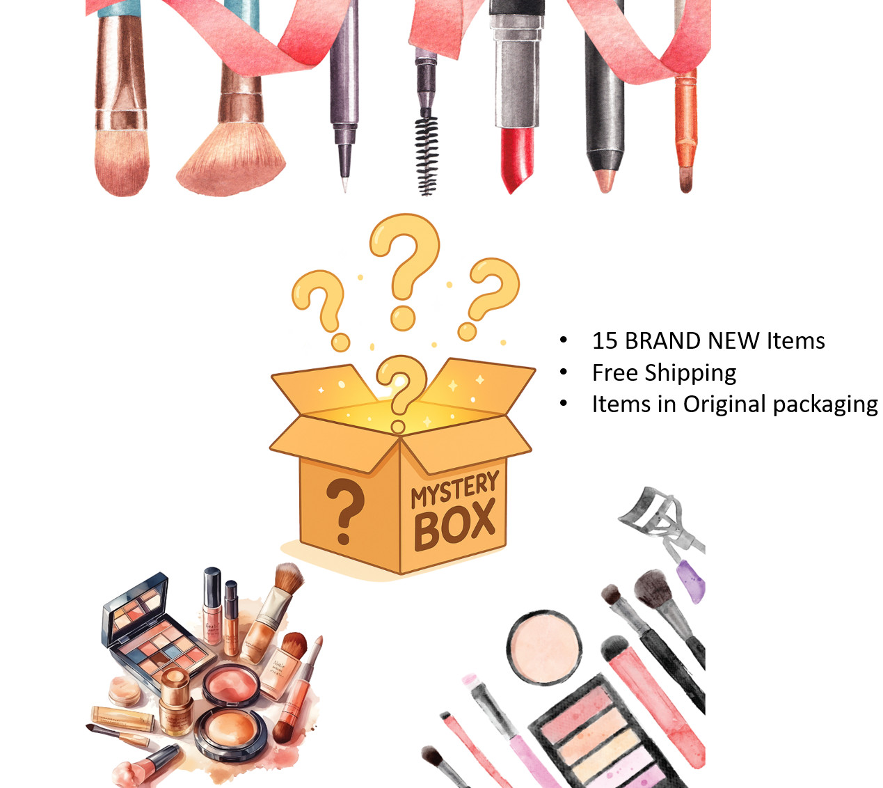 BRAND NEW Cosmetics Makeup Mystery Box 15 Assorted items BNIB