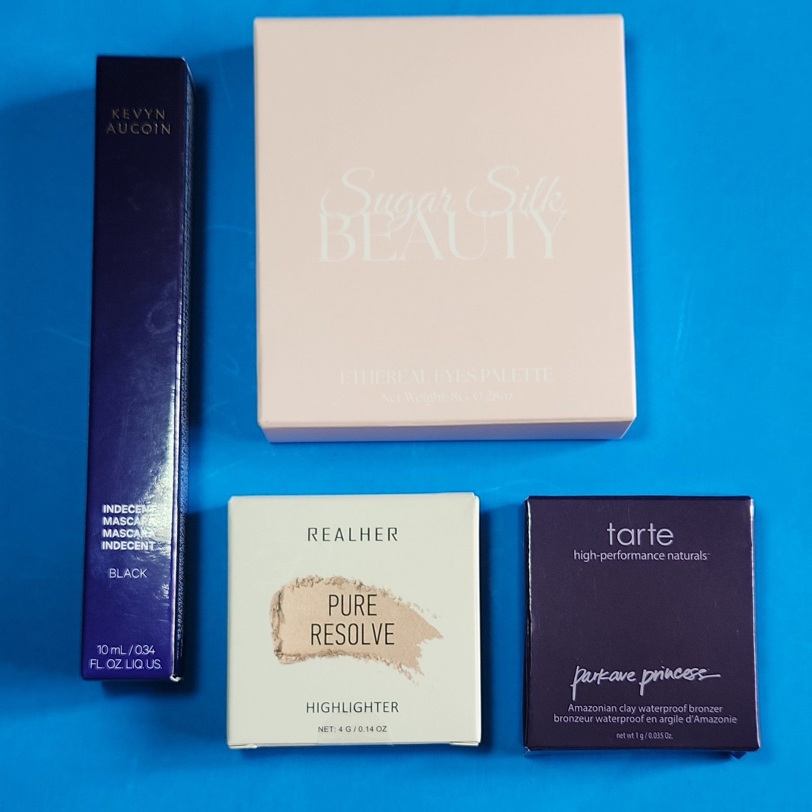 Assorted Makeup Lot Sugar Silk Eyes Palette, Realher Highlighter, tarte Bronzer