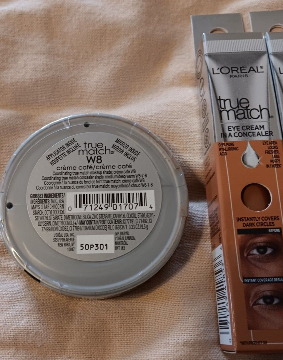 L’Oreal Paris True Match W 7-8 Eye Cream Concealer W8 Warm Creme Cafe Powder Lot