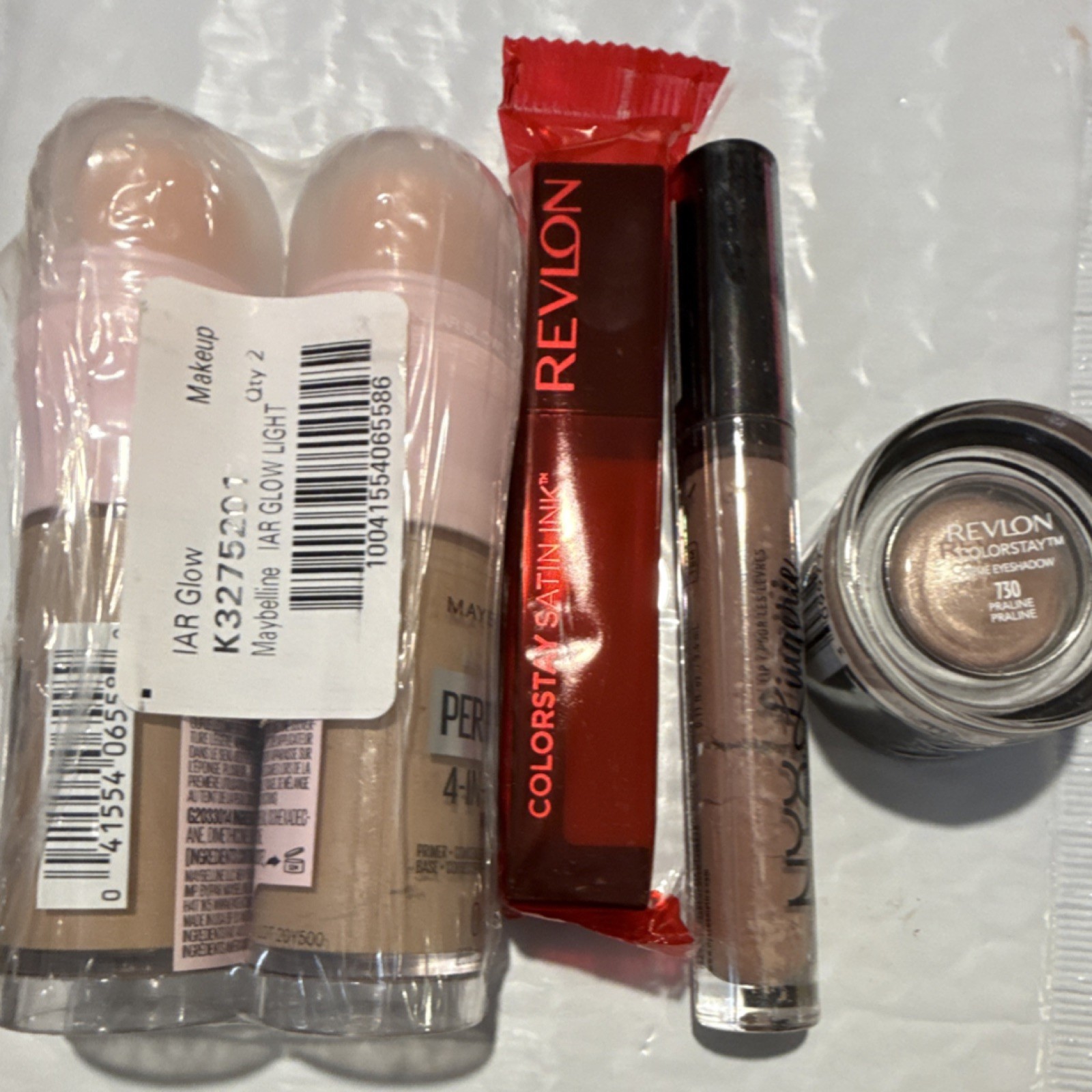 Maybelline Air Glow Foundation, Revlon Satin Ink, NYX Lip Gloss, Full Size