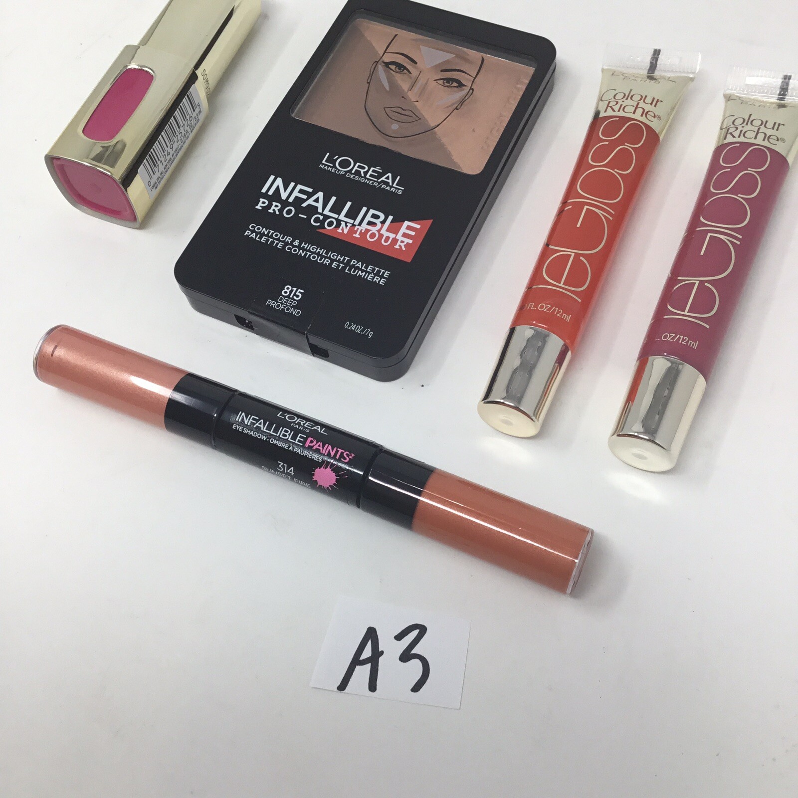 L’oreal 5 Pc Le Gloss Colour Riche Lip Pink Eye Shadow Highlight Contour Deep A3