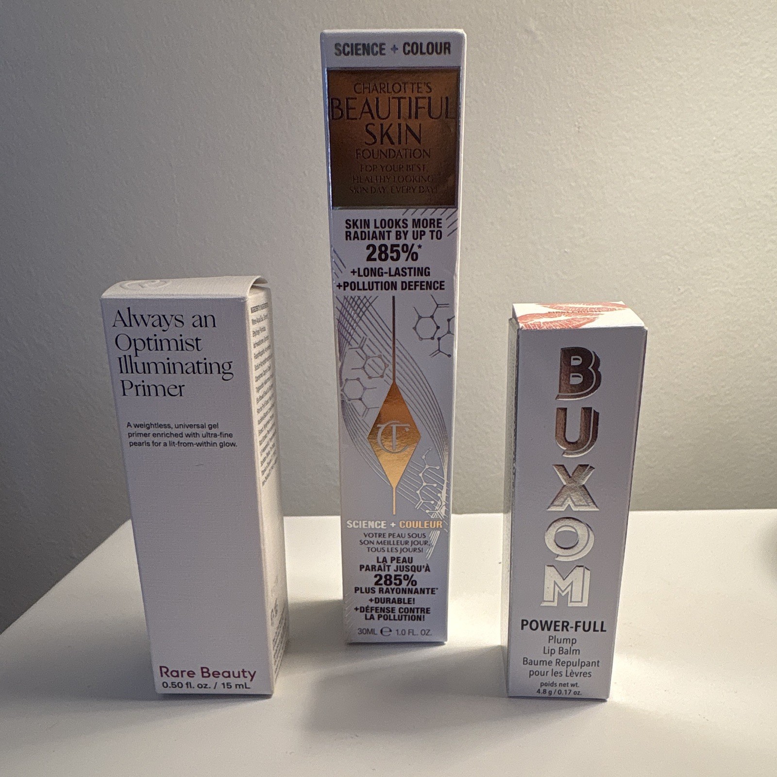 Bundle Lot: Rare Beauty Primer, CT Foundation, Buxom Balm