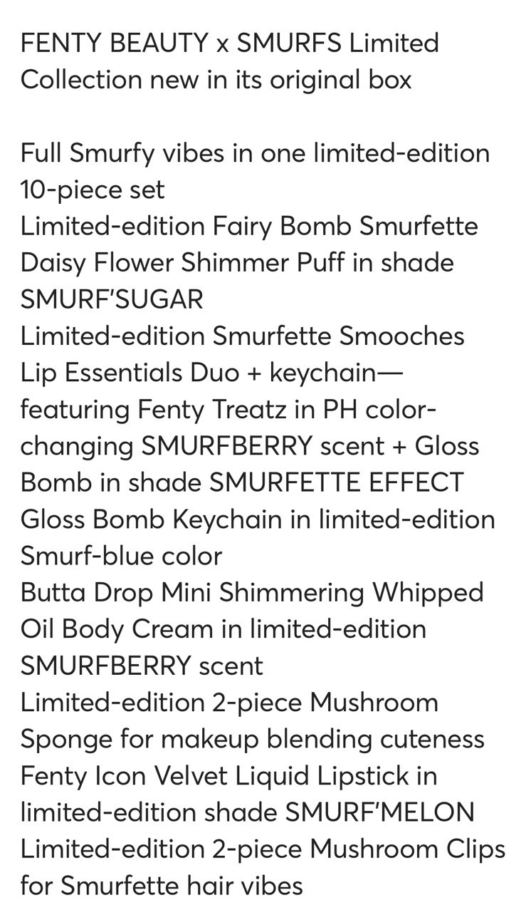 Fenty Beauty x Smurfs LIMITED EDITION SMURFETTE FULL Collection + CD Soundtrack
