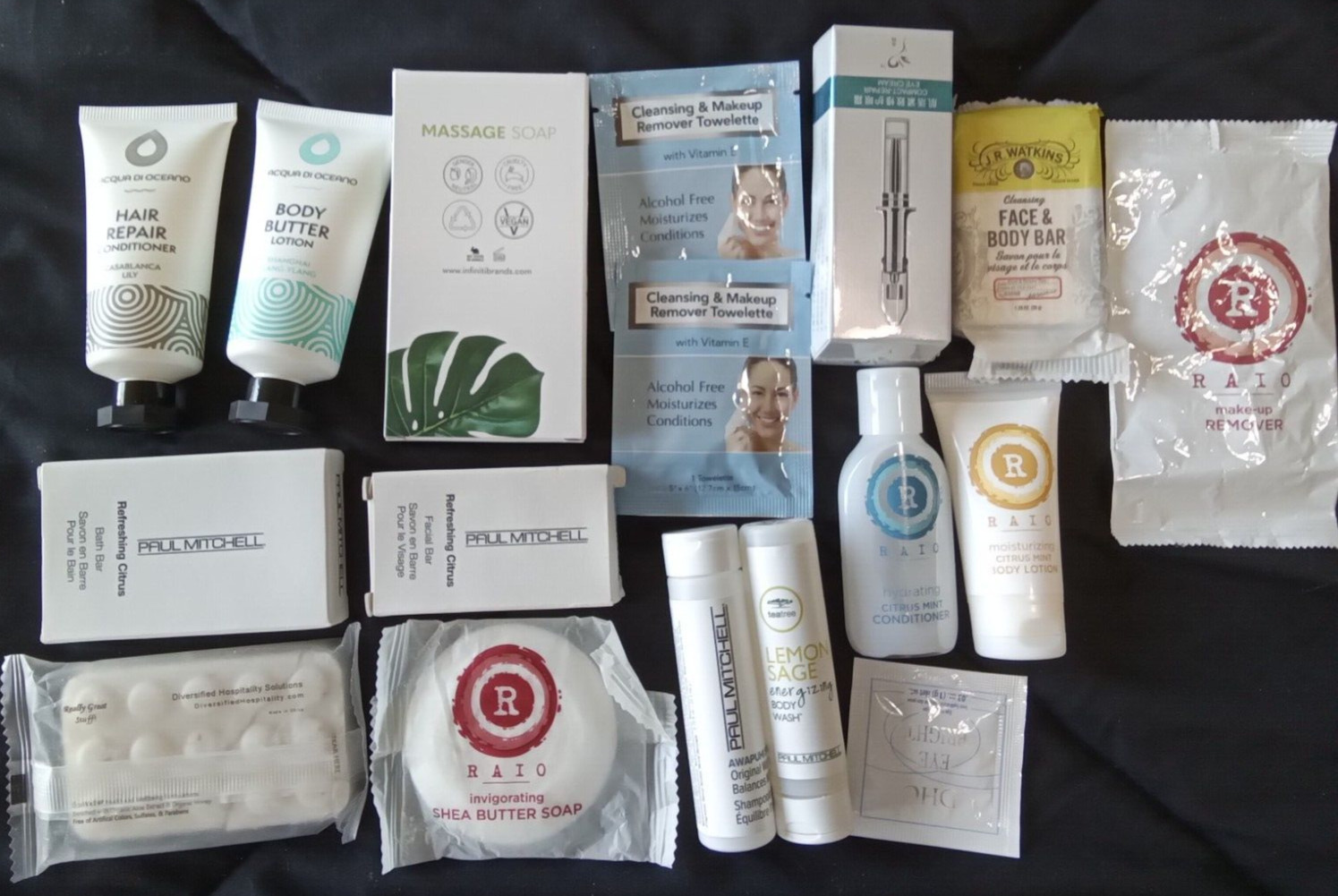 18 TRAVEL/SAMPLE ITEMS-BODYLOTION-SOAP-EYE CREAM -MAKEUP REMOVER-HAIR REPAIR-ETC