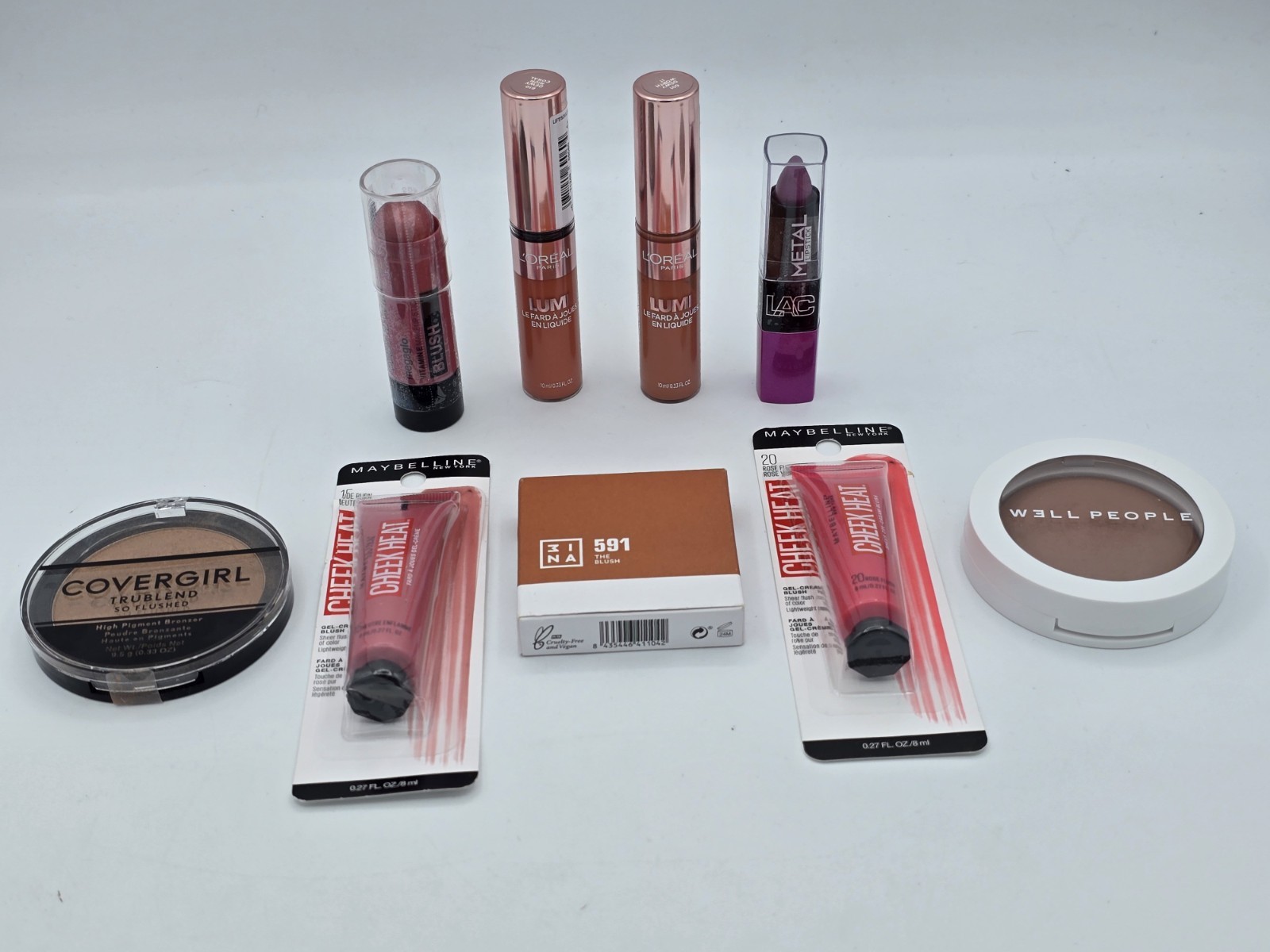 9 Lot Assorted Lipstick Blush Foundation Make-Up Products Mixed Brands-Some Open