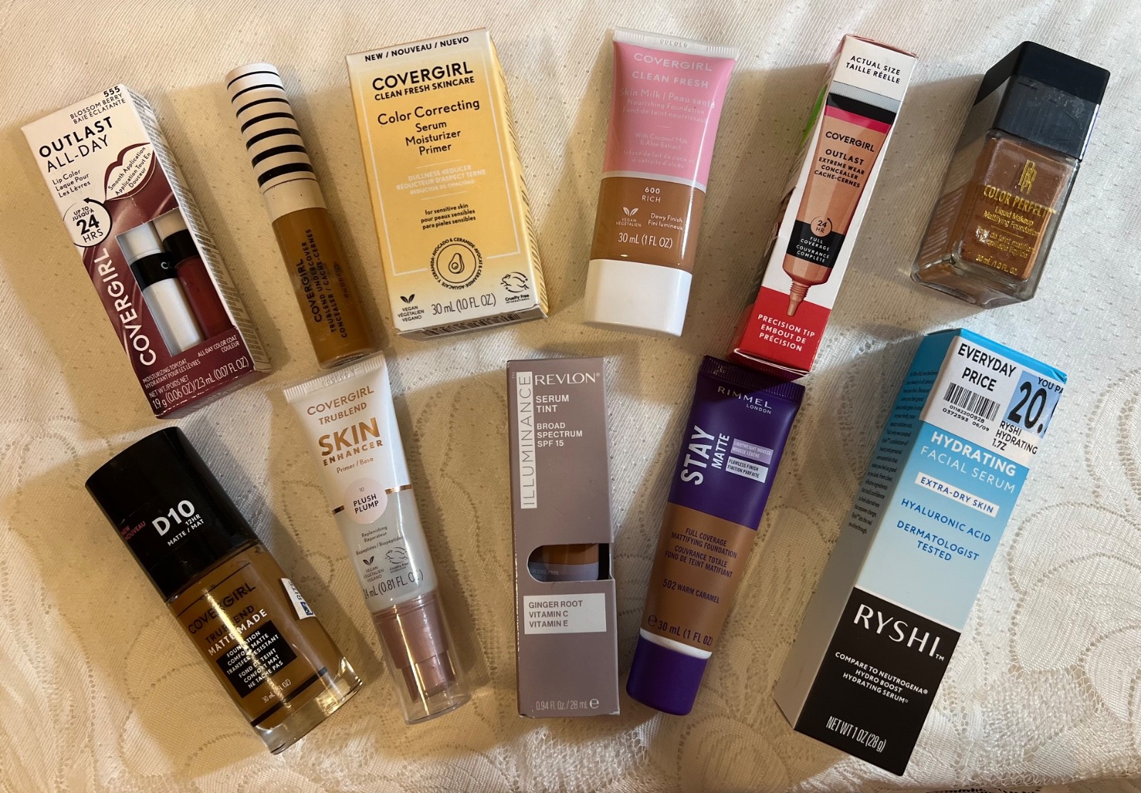 Makeup Skincare Lot 11 Medium Tone Covergirl Revlon Rimmel Foundation Primer Lip