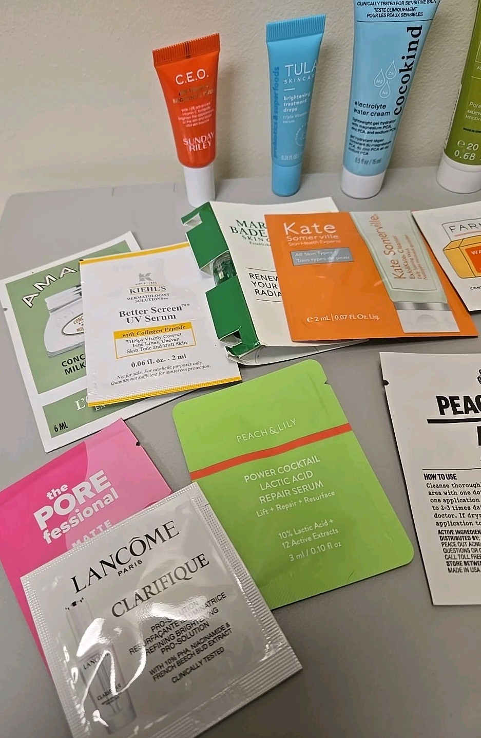Large Skincare Lot of Samples – 23 As Shown Kiehls, Boscia, Korres, Tula, CEO