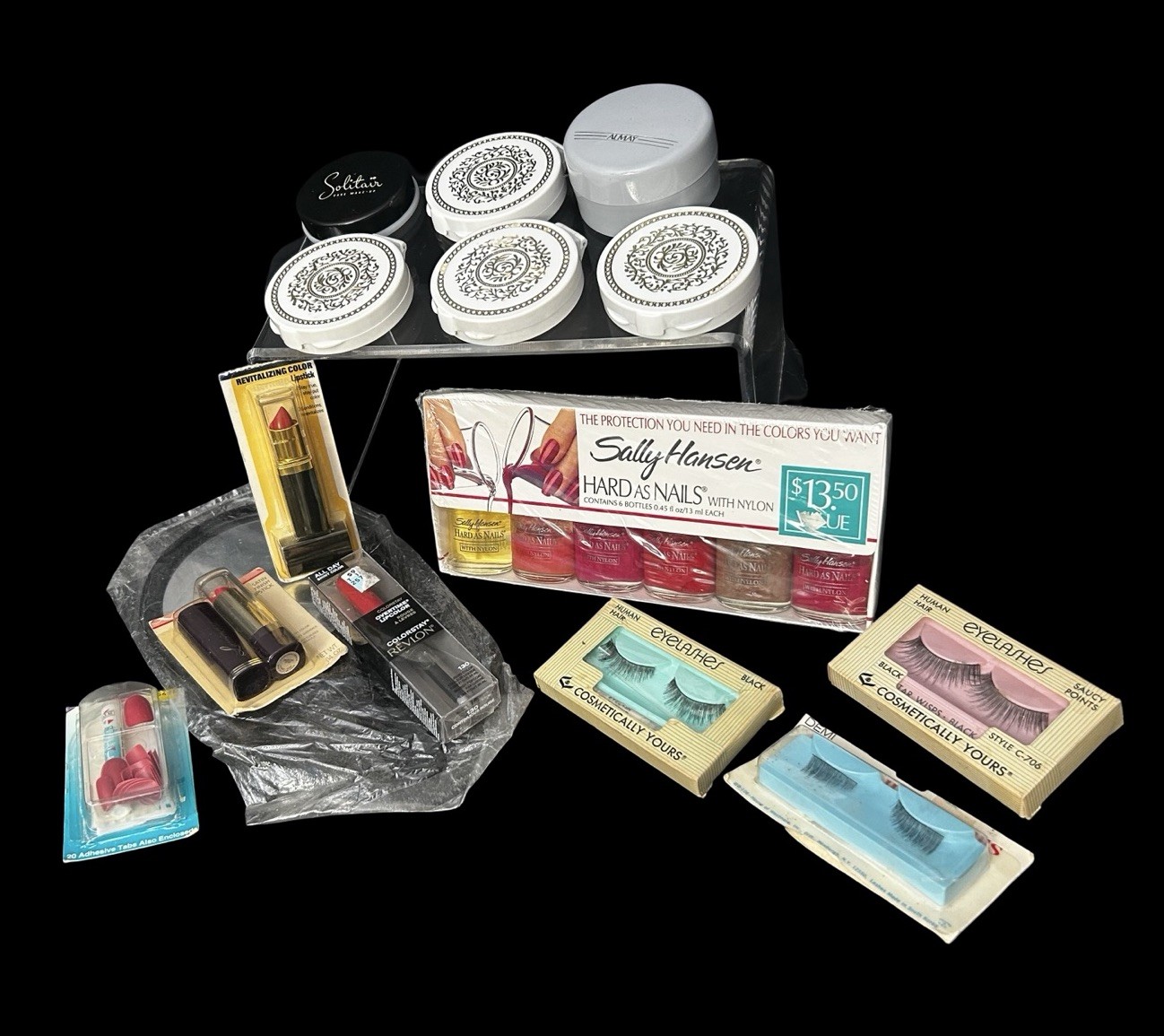 15pc Lot NEW VTG Cosmetic Compacts Mirror Powder Lipstick Lashes Nail Polish Kit