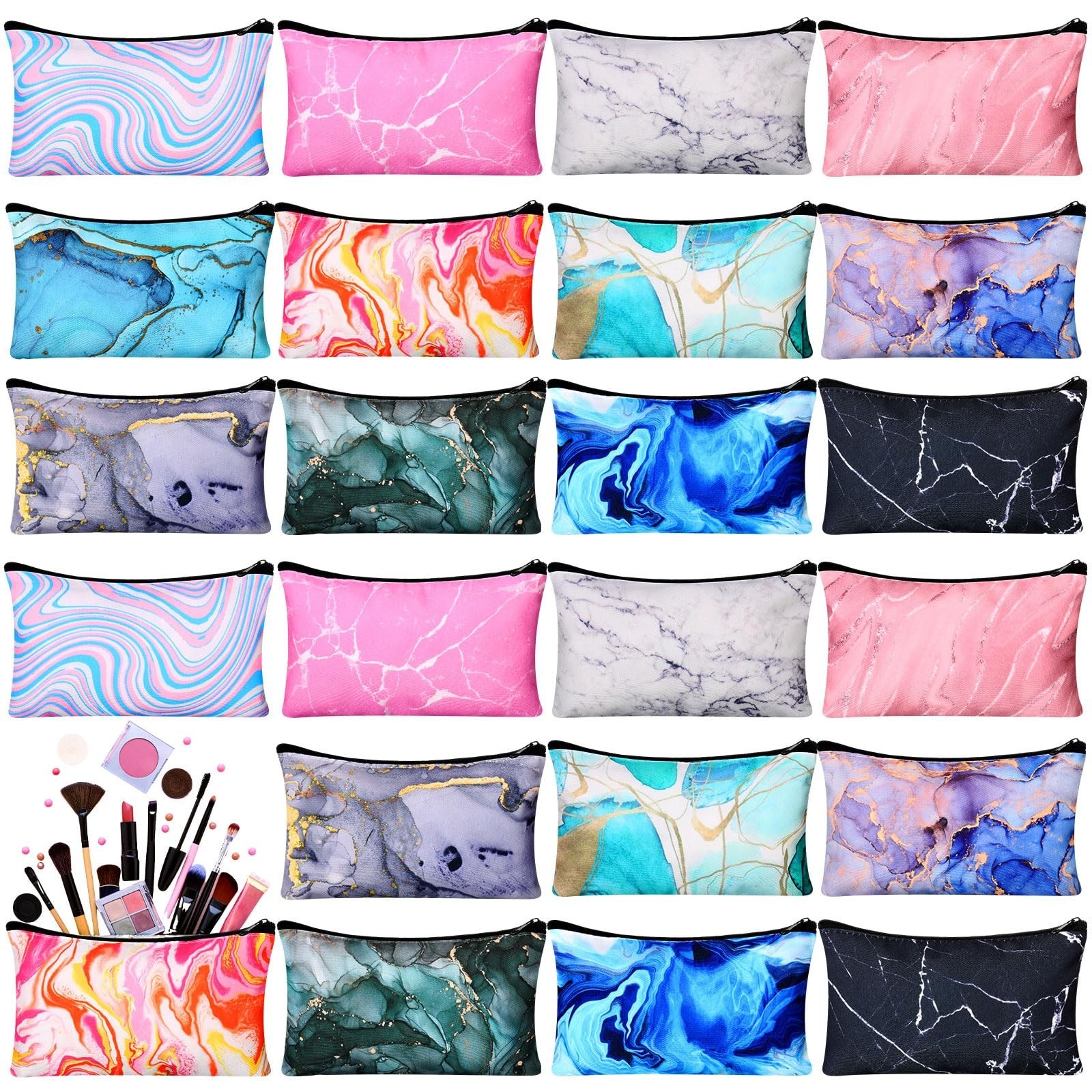 24 Pieces Makeup Bags Bulk Canvas Cosmetic Bags Purse Organizer Zipper Cosmet…