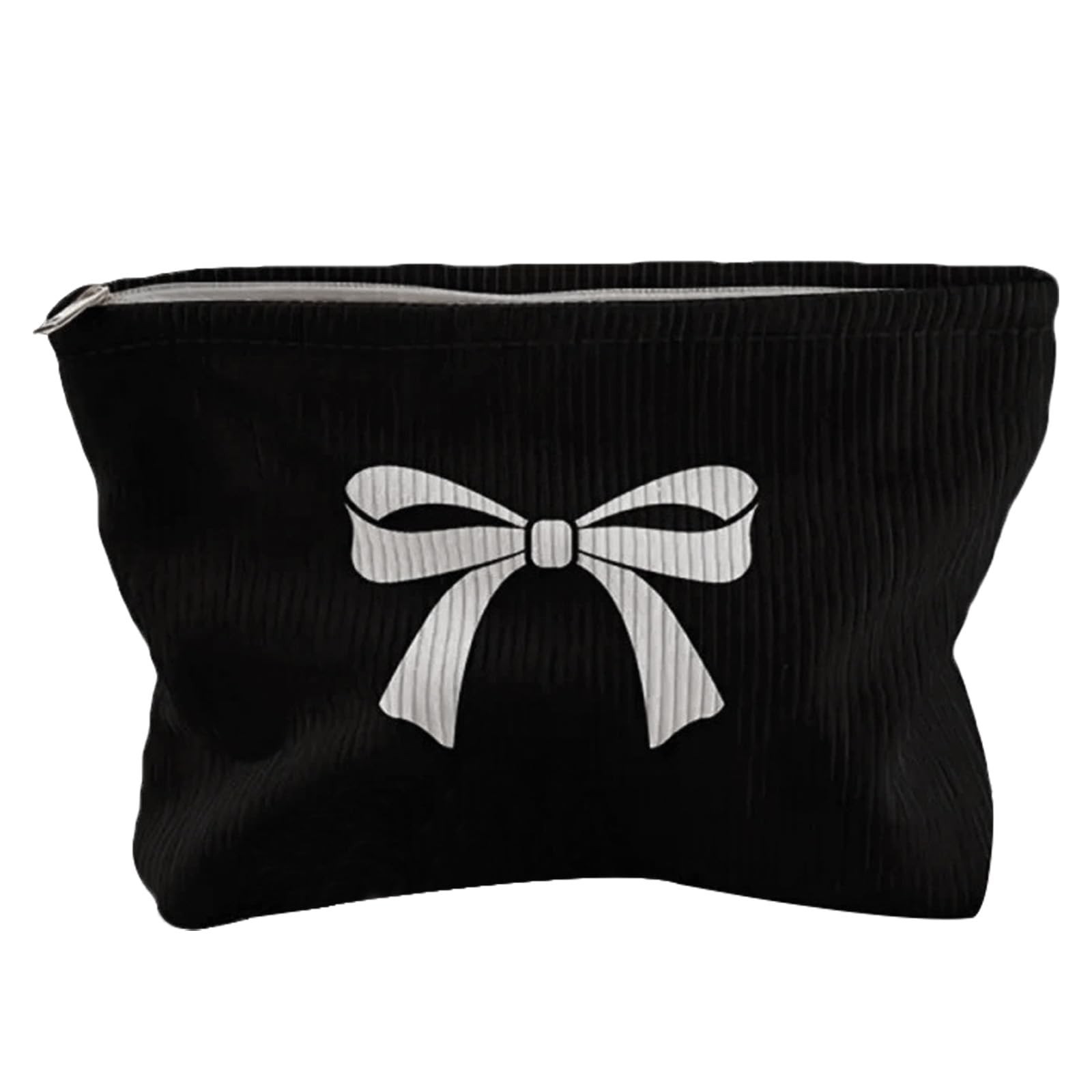 Black Bow Makeup Bag Soft Corduroy Zipper Cosmetic Bag Large Capacity Travel …