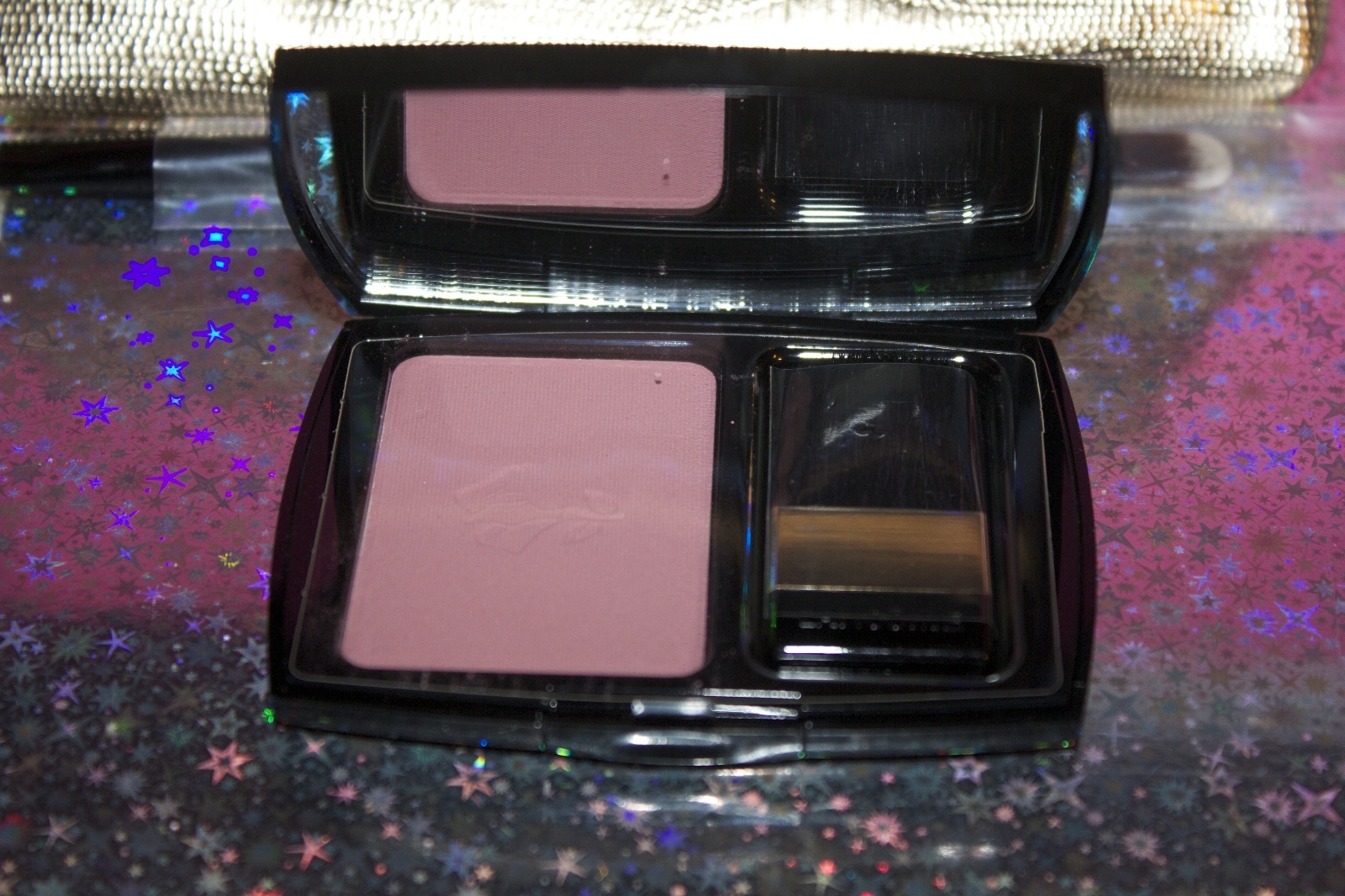LANCOME LOT OF 5 PIECES COSMETIC BAG + 2 EYESHADOW PALETTE + BLUSH + BRUSH