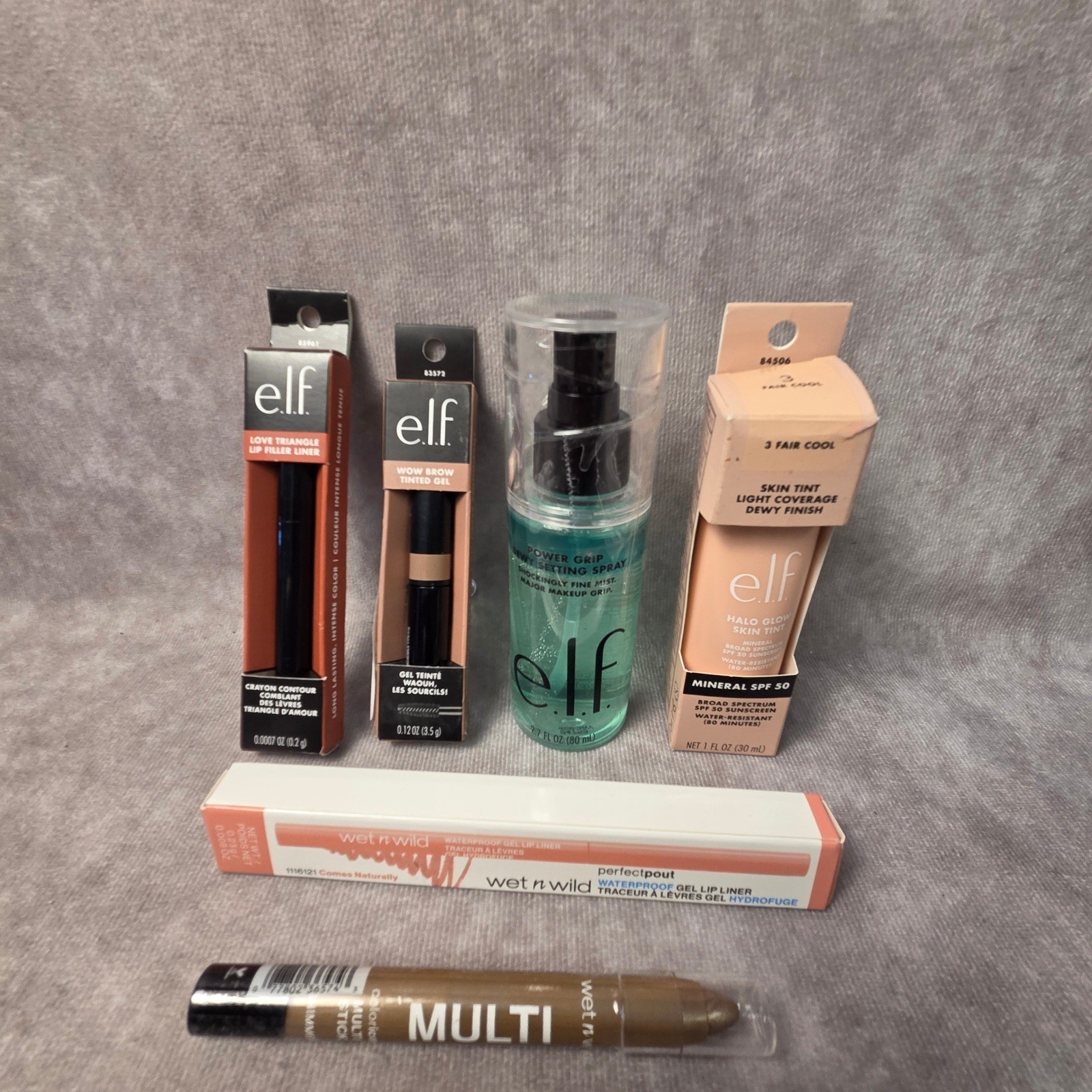 ELF Halo Glow Skin Tint SPF 50 Power Grip Setting Spray Wet n Wild Makeup Lot