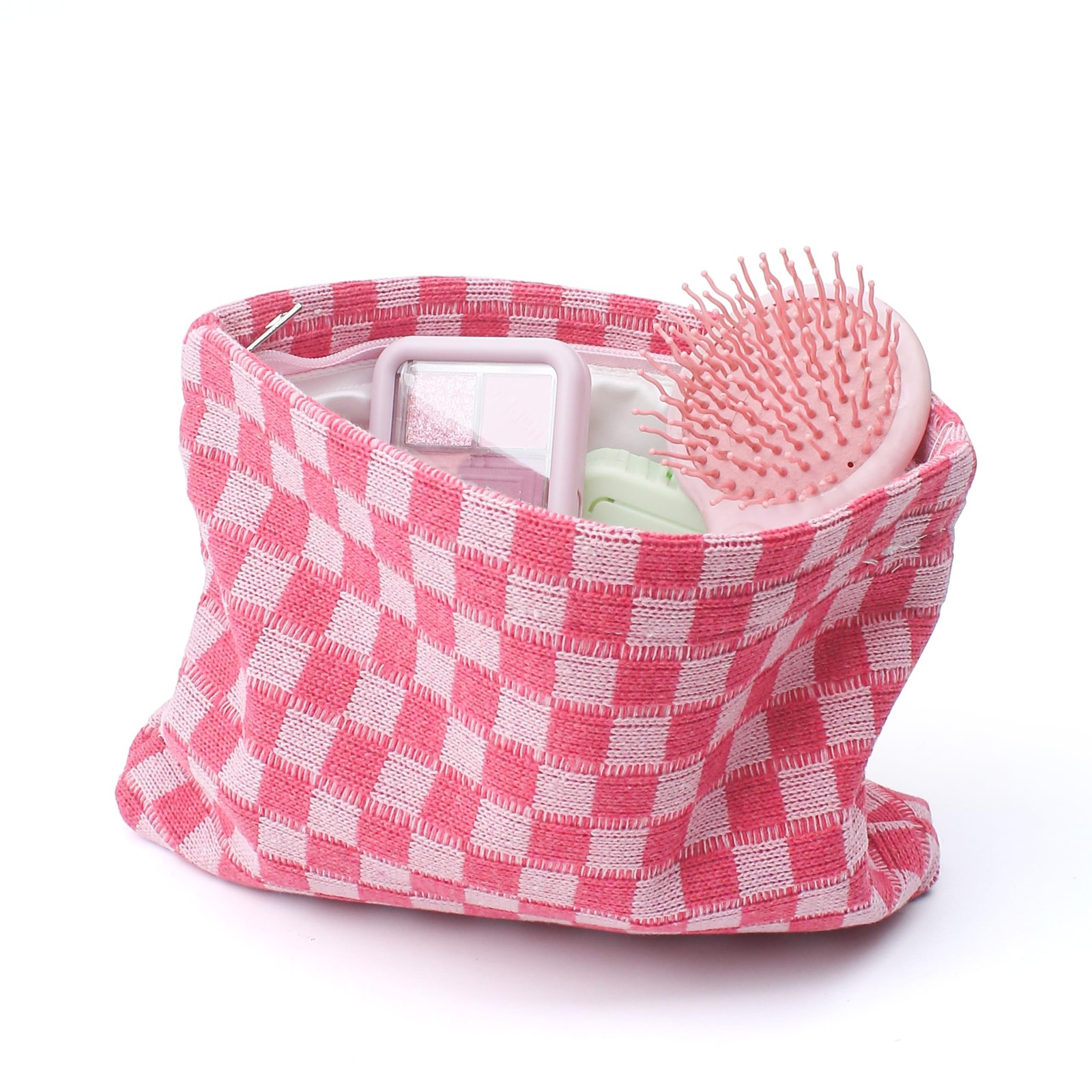 4Pcs Pink Checkered Makeup Bags, Cosmetic Toiletry Large Capacity Organizer G…