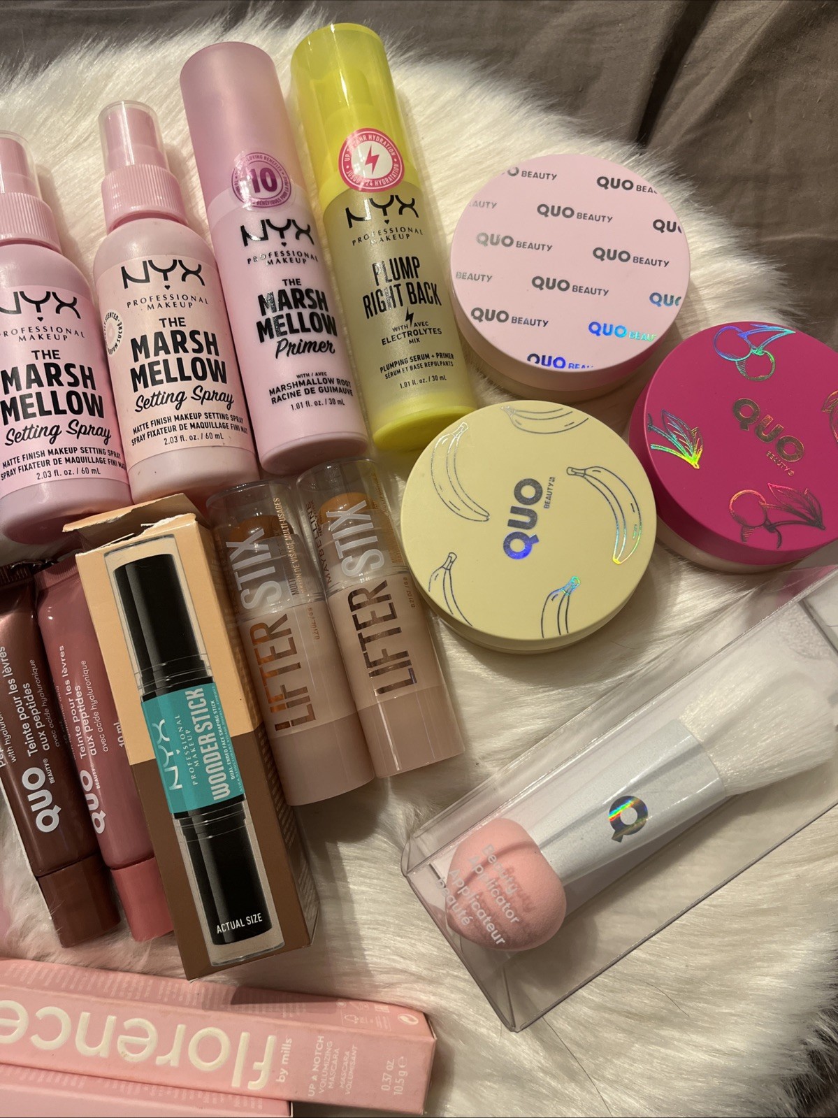 makeup mixed lot: NYX, QUO, Maybelline, Florence CHECK DESCRIPTION