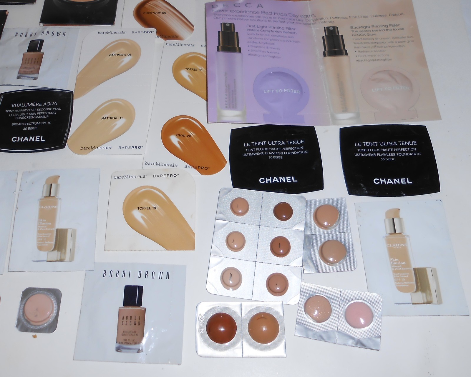Makeup Foundation Mixed Sample Lot – Lancome, Chanel, Covergirl, Laura Mercier,