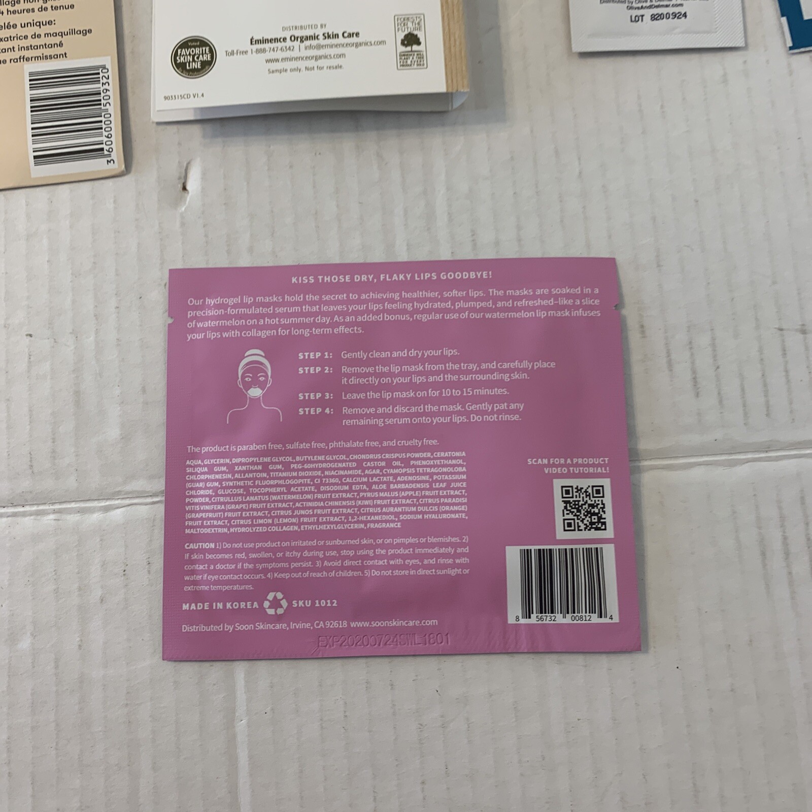 Lot of 5 Skin Care/ Bueaty Product Samples. Eminenece, Lip Mask, Dermablend