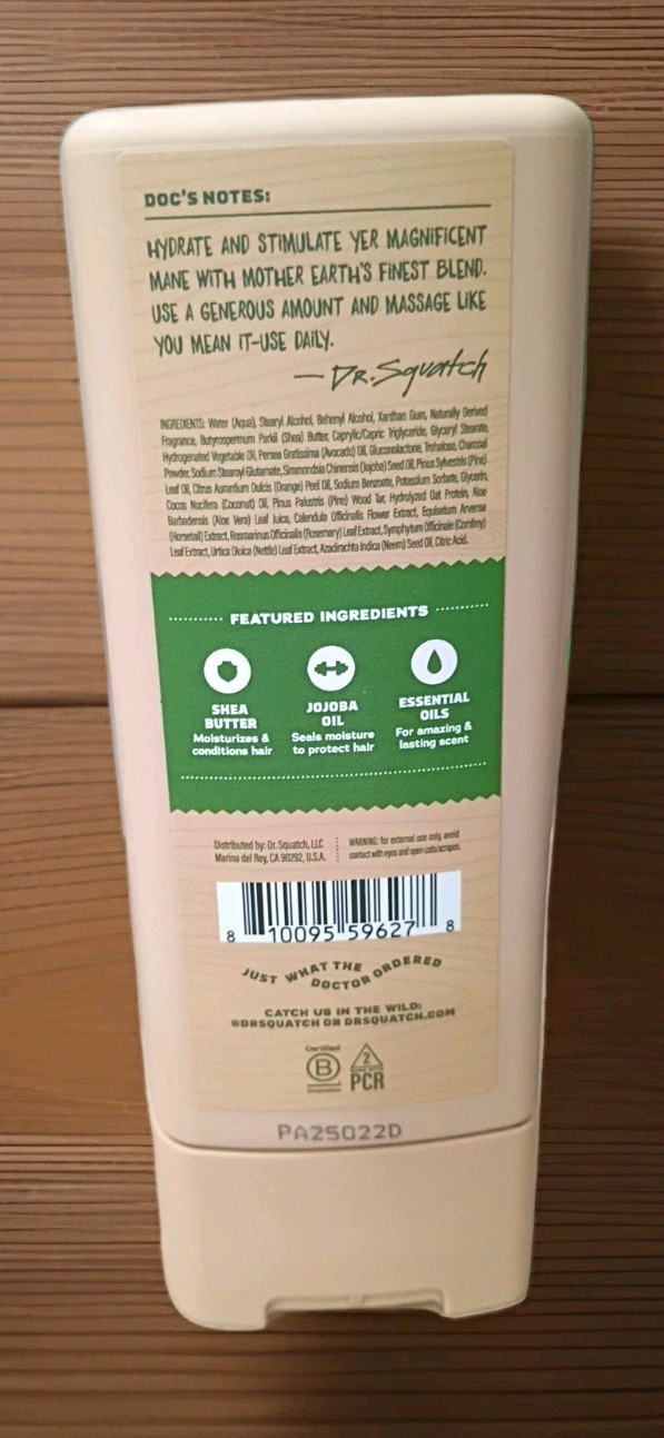 Dr. Squatch Pine Tar Natural Hair Conditioner for Men, 11 fl oz
