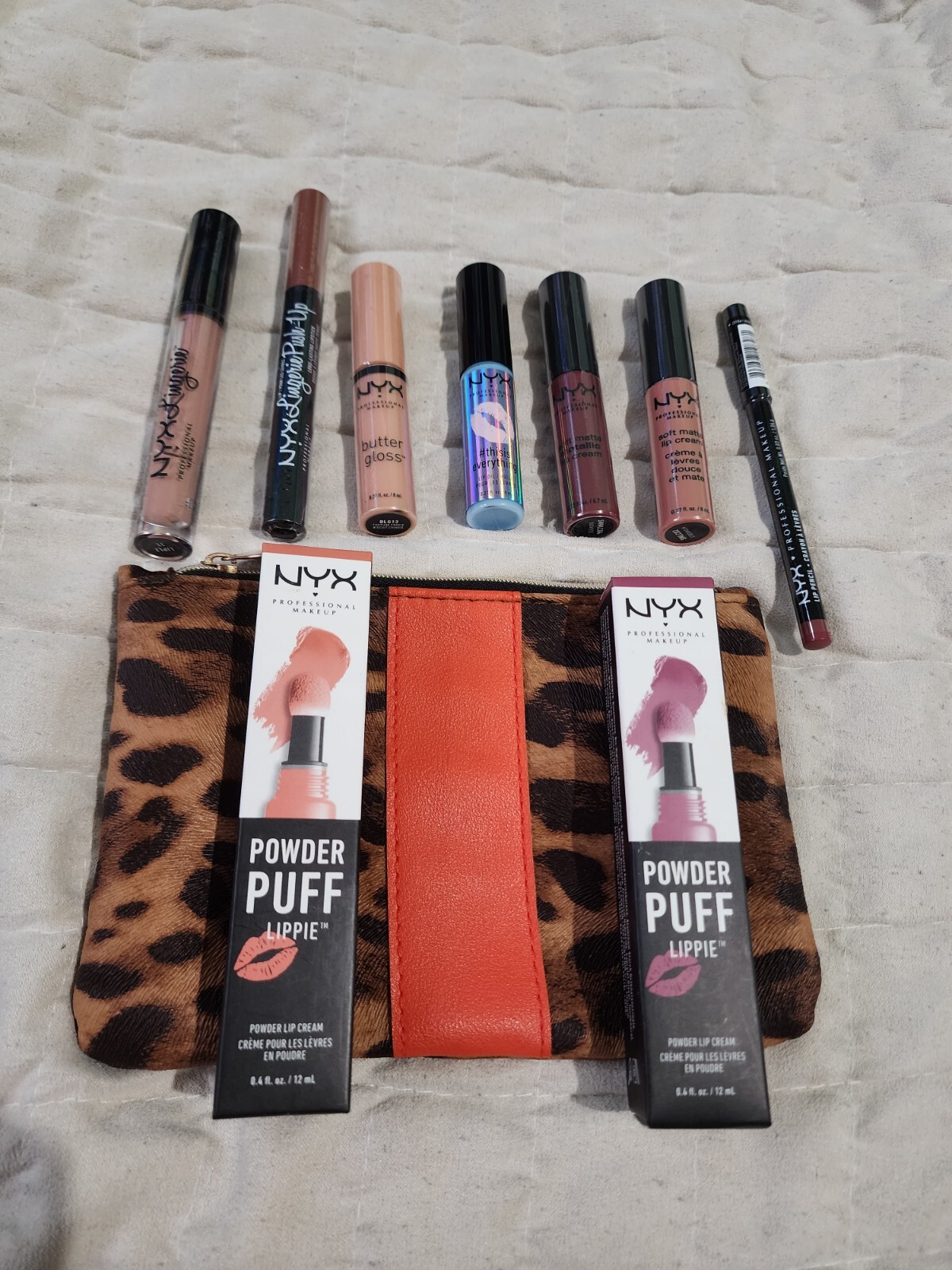 Lot Of 9 NYX Lip Makeup Cosmetics, Lipstick, Pencil, Cream, Liquid, Oil, Gloss