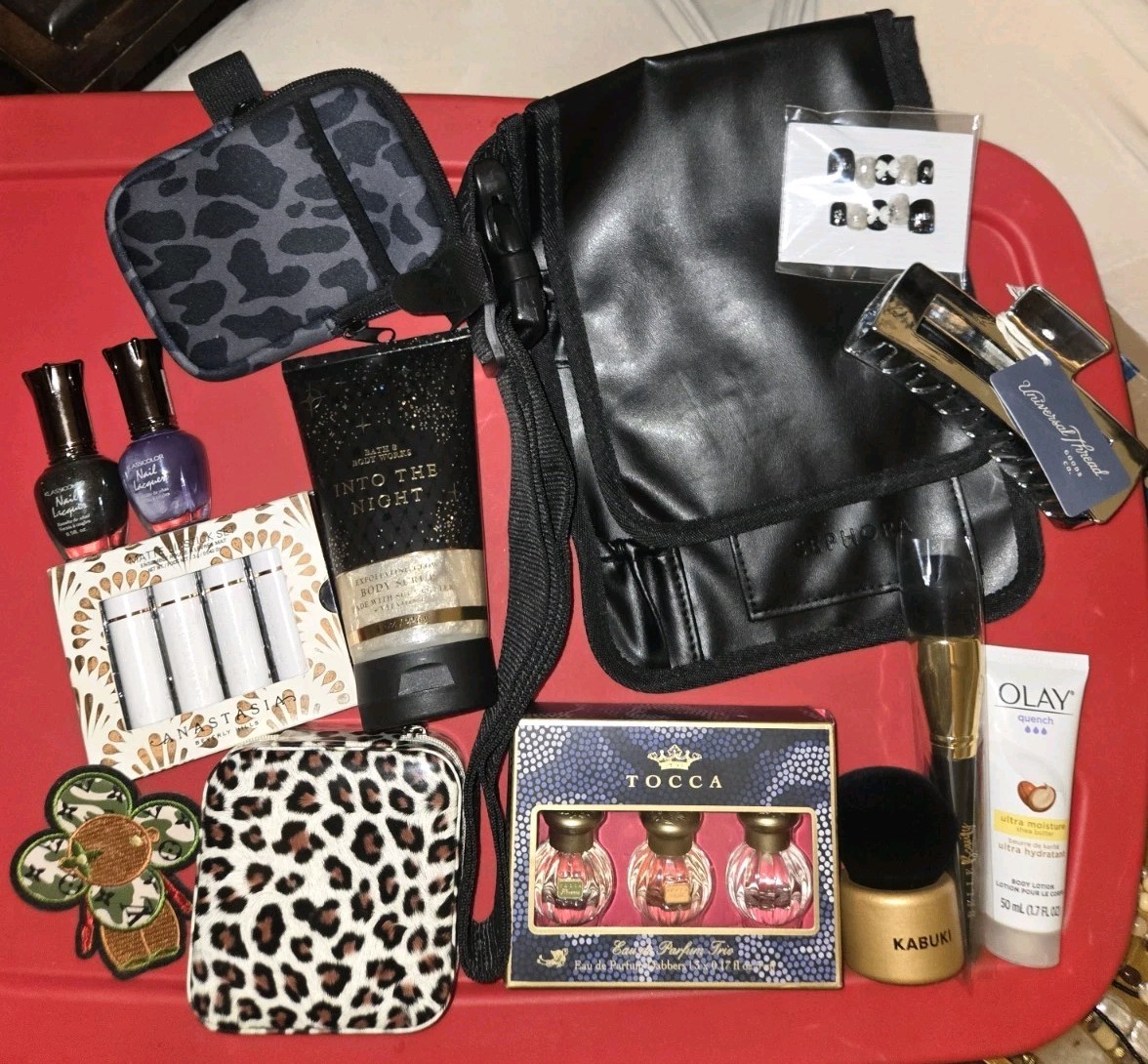Makeup Cosmetic~Beauty Bundle Lot~14 PC ALL NEW~Sephora Bag Fragrances Lotion
