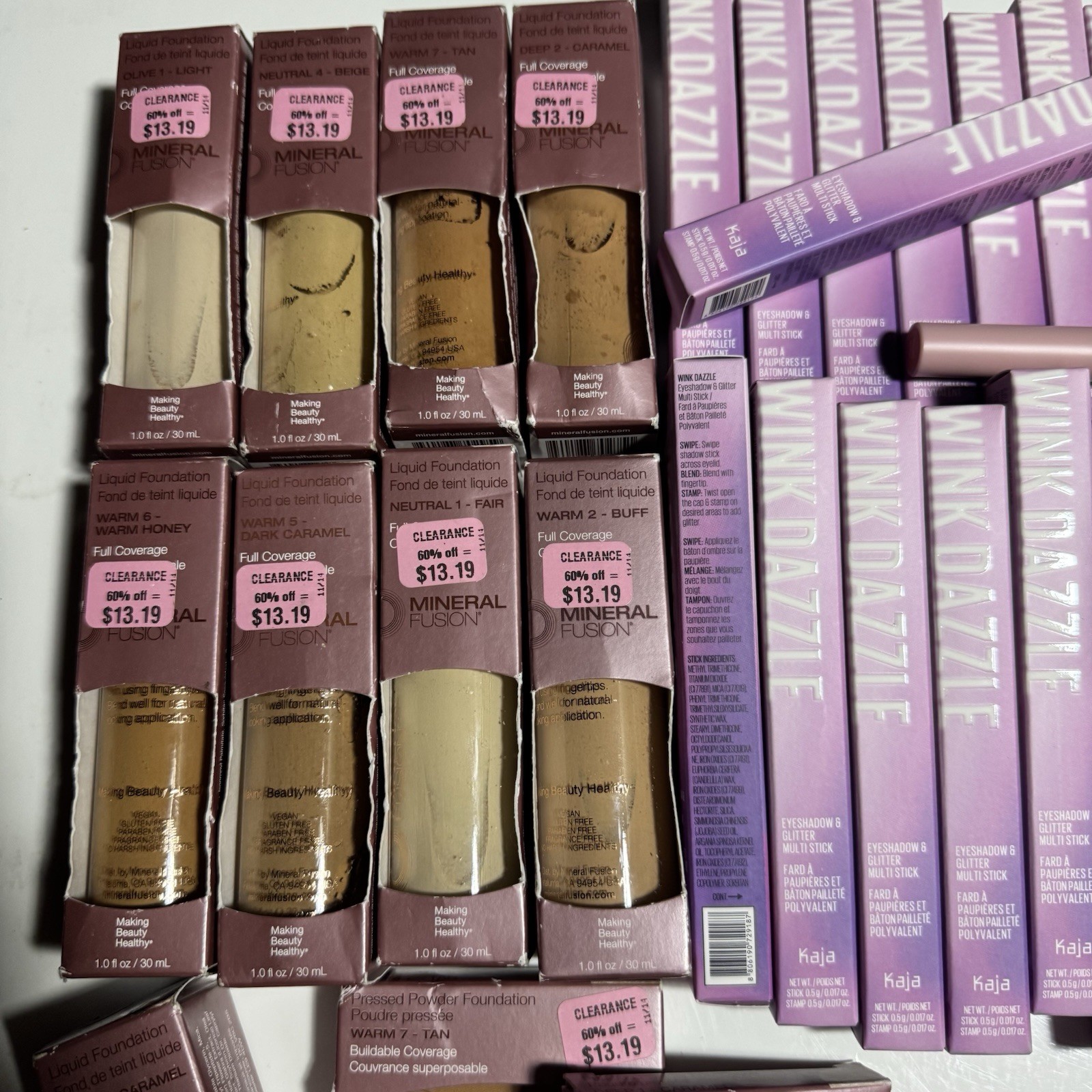 42Pc Mineral Fusion Lot Liquid / Powder Foundation Eyeshadow Lip Plumper