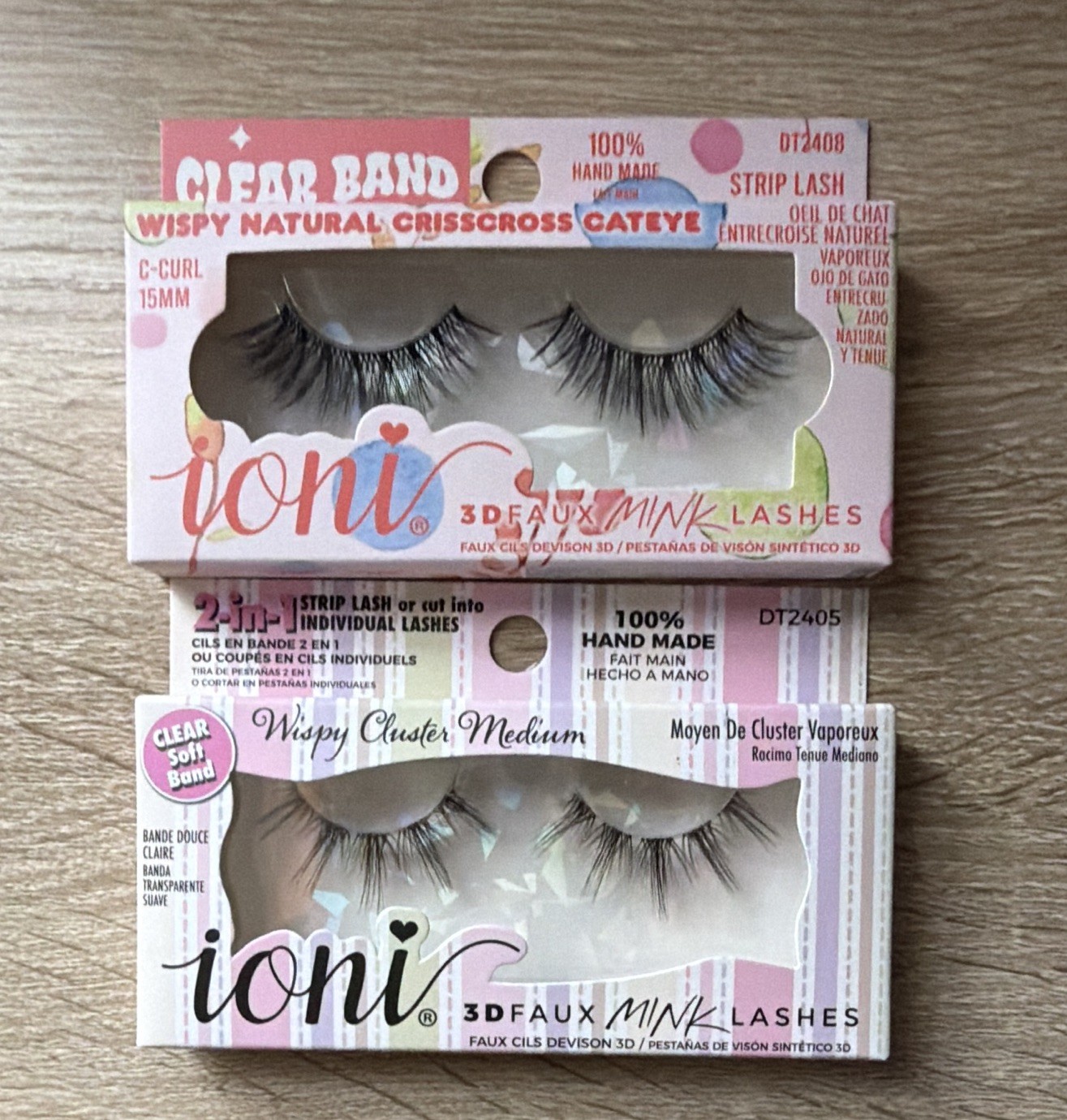 ioni 3D Faux Mink Strip Lashes Clear Band Handmade Wispy Natural Cat Eye