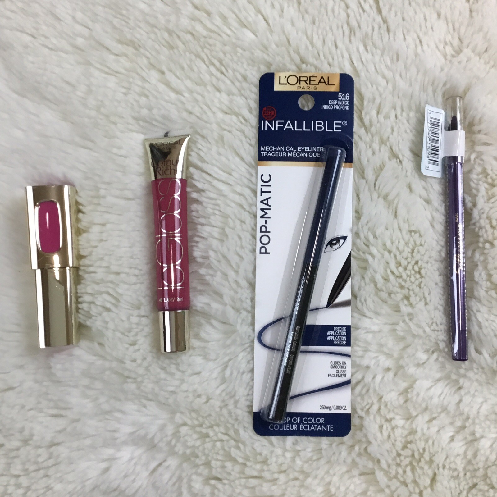 L’oreal 4 Pc Lot Blue Purple Eyeliner, Lip Gloss Violet, Pink Lip Color B13