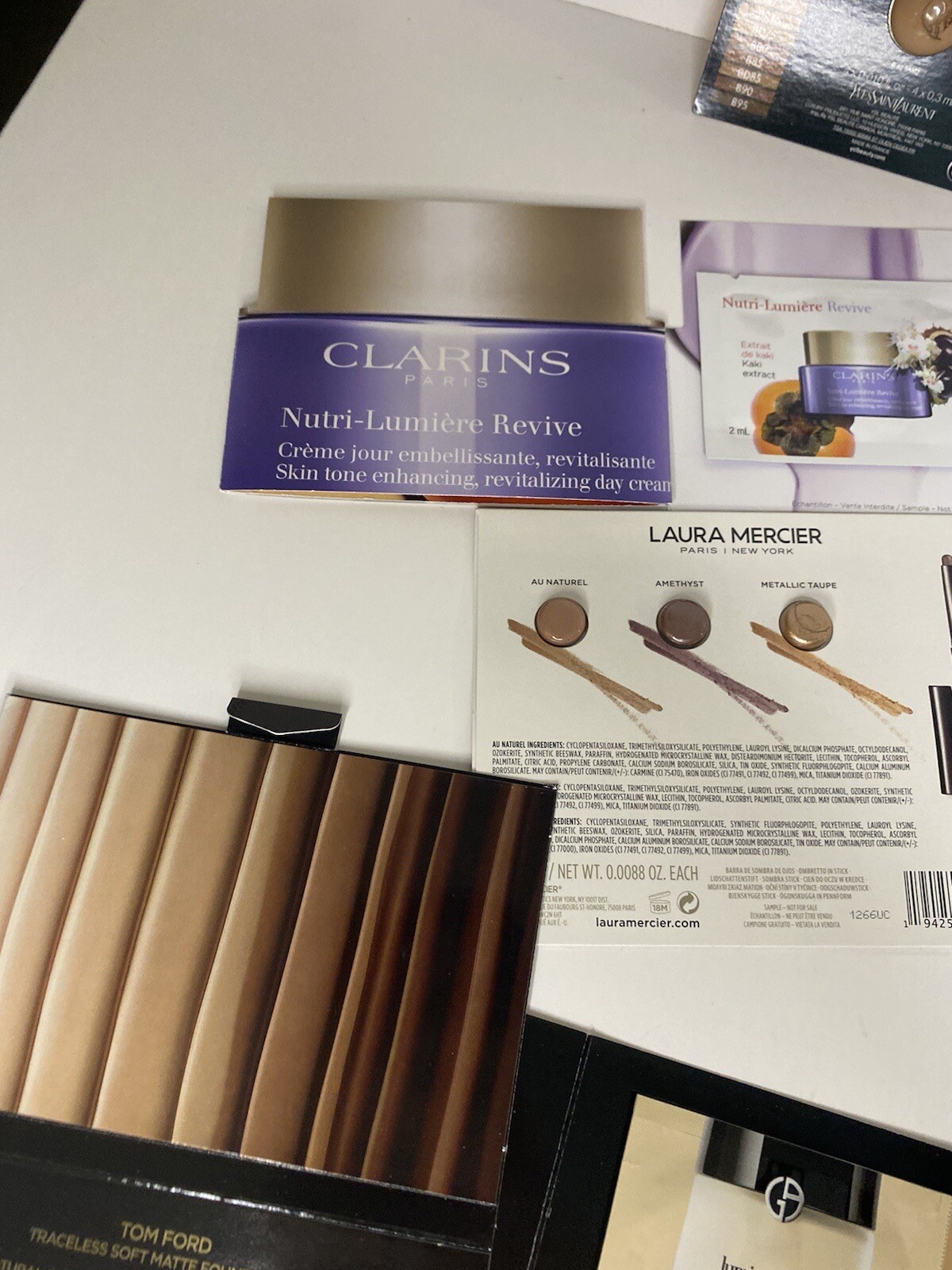 10 Pcs Beauty Makeup Skin Samples Tilbury Armani YSL Ford Mercier Clarins BONUS