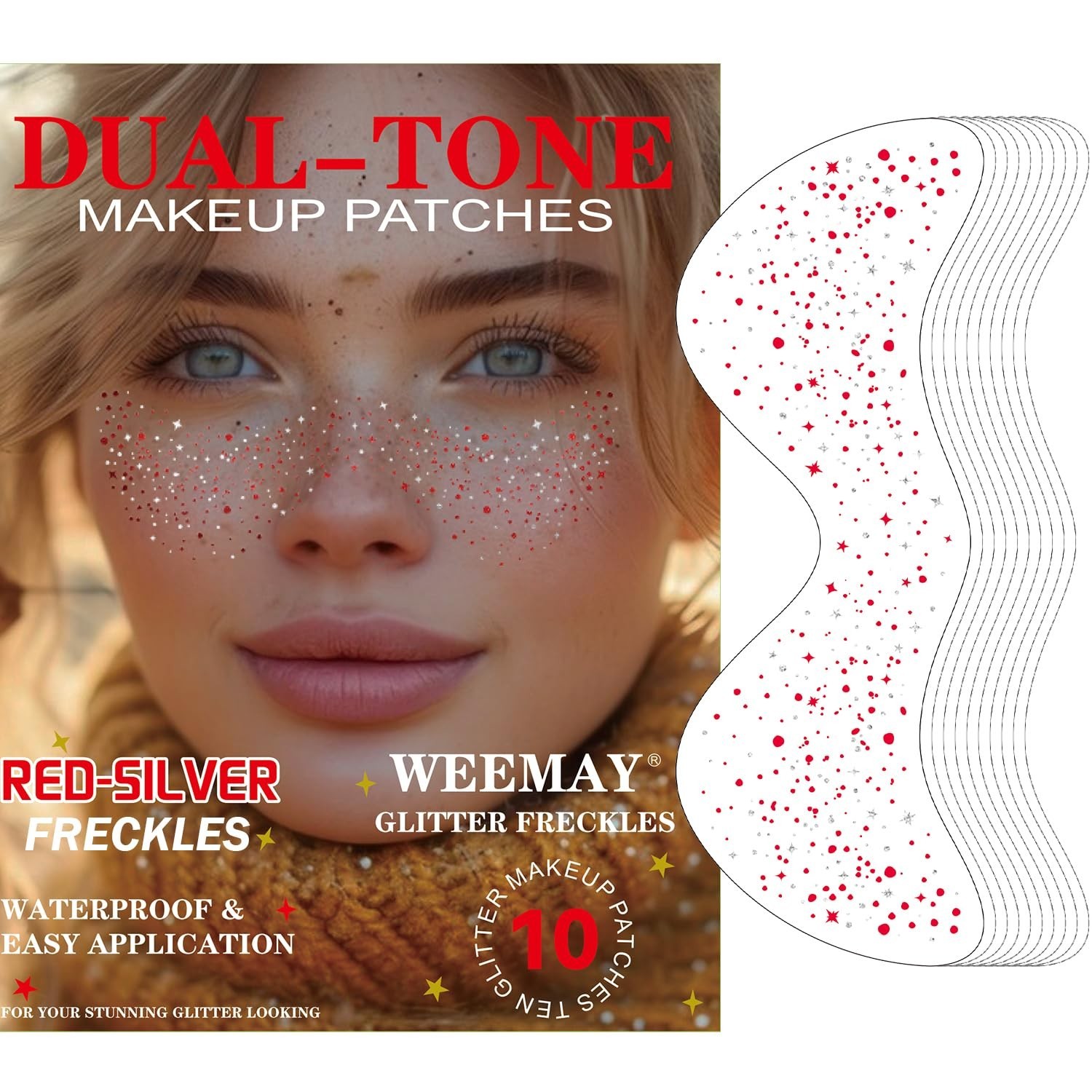 10 Pcs Red-Silver Dual-Tone Glitter Freckles, Double Colors Glitter Freckle F…