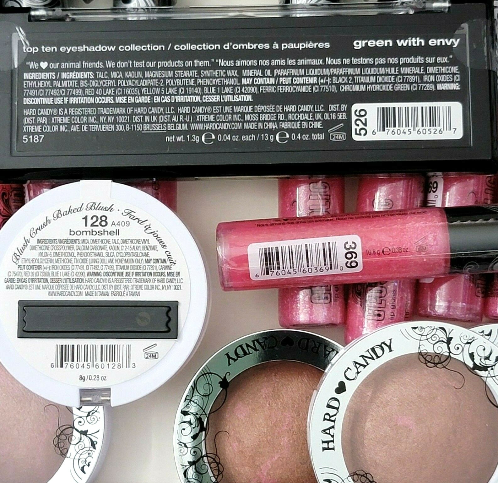 HARD CANDY Cosmetics 12-Lip Gloss 369 TIPSY, 12-Bombshell Blush, 12-Eyeshadow