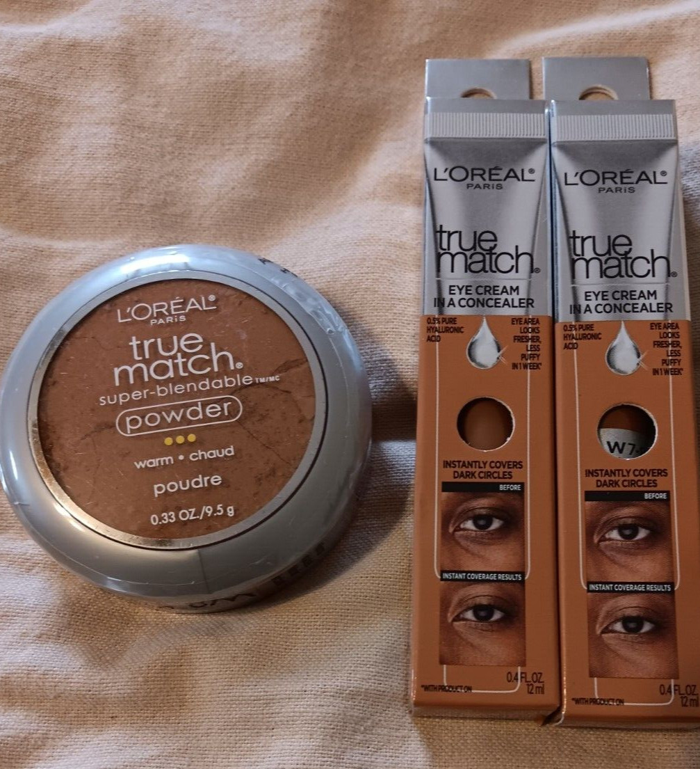 L’Oreal Paris True Match W 7-8 Eye Cream Concealer W8 Warm Creme Cafe Powder Lot