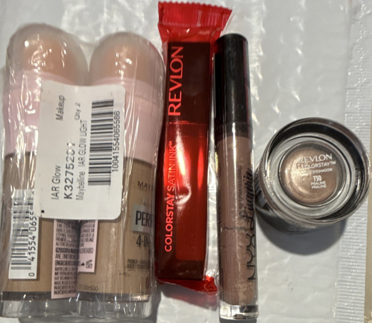 Maybelline Air Glow Foundation, Revlon Satin Ink, NYX Lip Gloss, Full Size