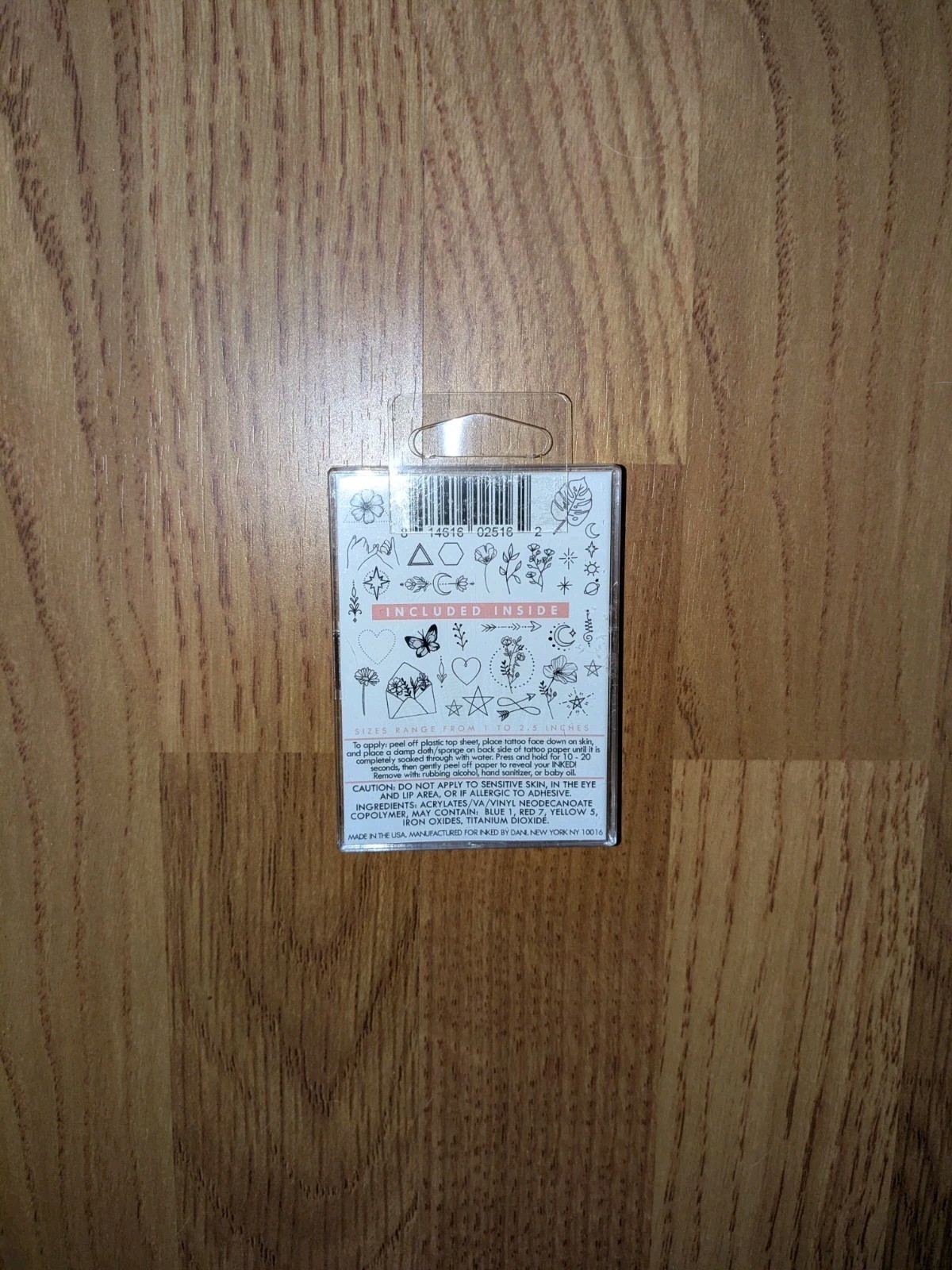 bundle of beauty items: false eyelashes, hair ties, temporary tattoos