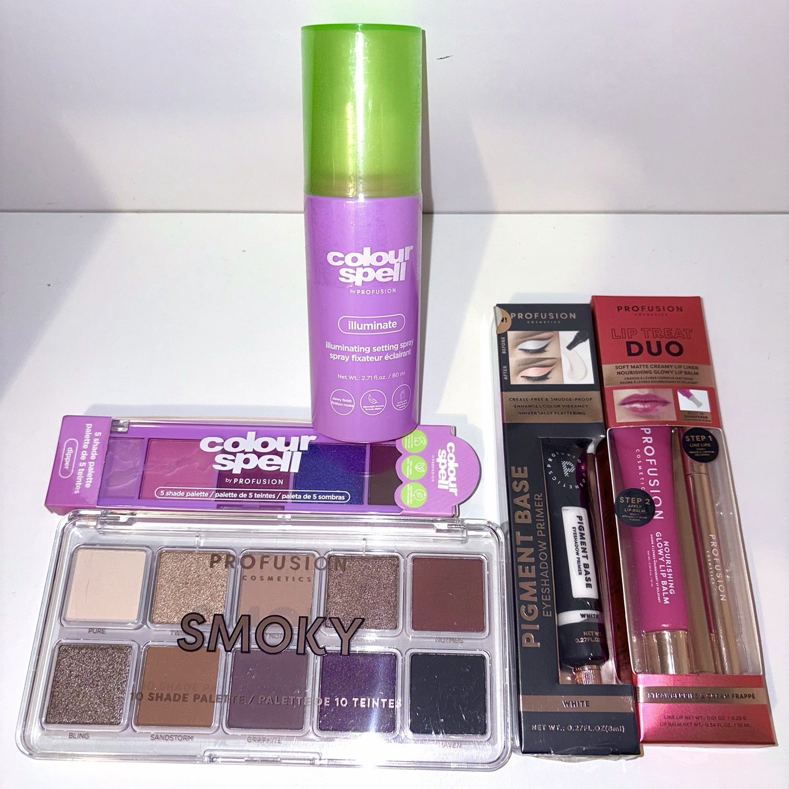 Profusion Cosmetics Makeup Bundle : Eye shadow , lip liner , Setting Spray