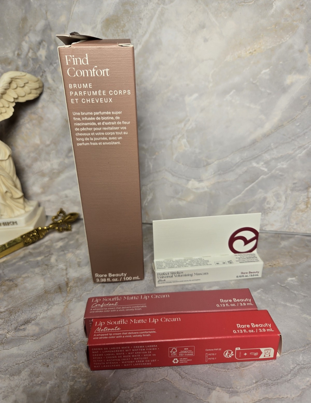 Rare Beauty Find Comfort Mist 3.38oz + Matte Lip Soufflé + Mascara $80 Retail