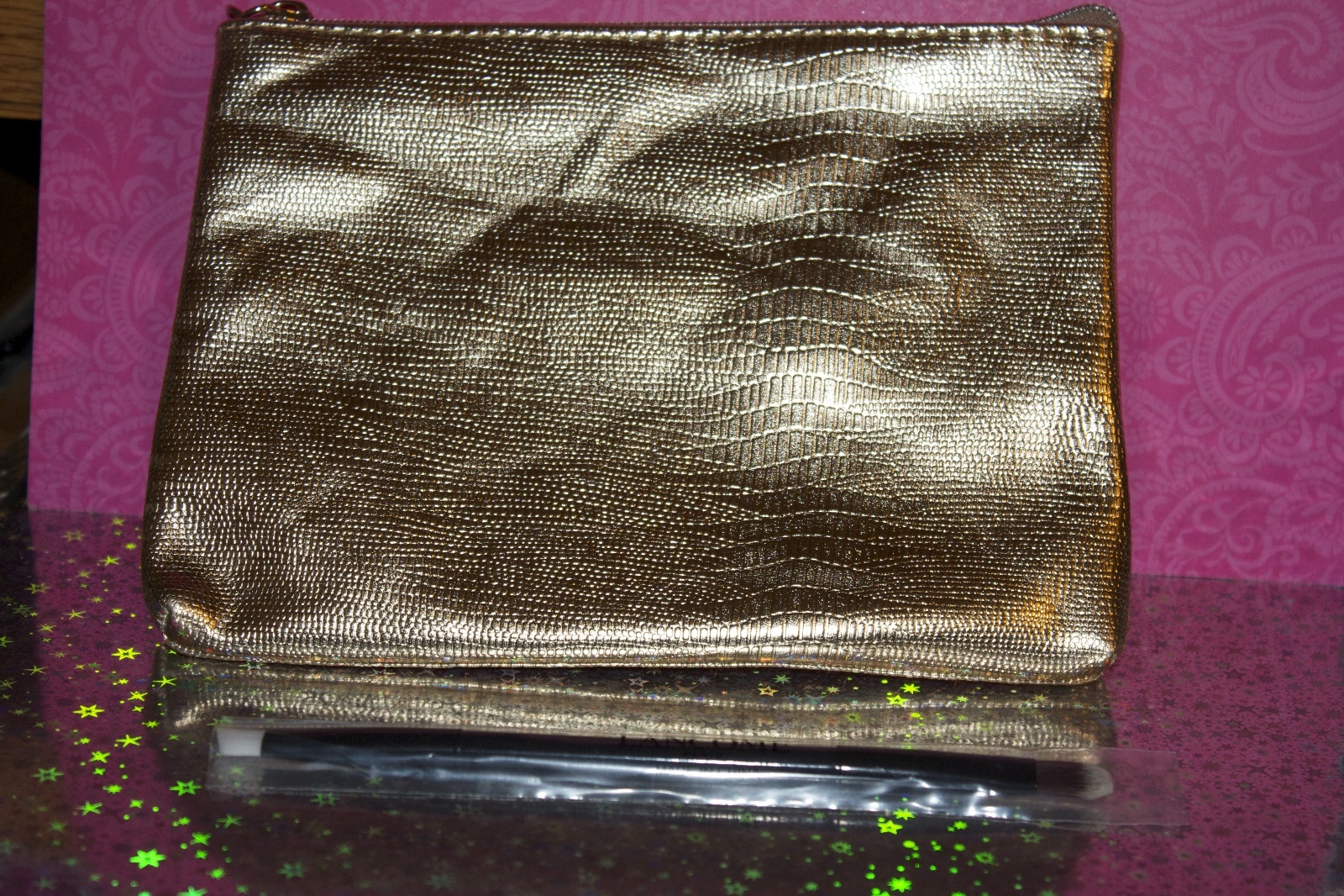 LANCOME LOT OF 5 PIECES COSMETIC BAG + 2 EYESHADOW PALETTE + BLUSH + BRUSH