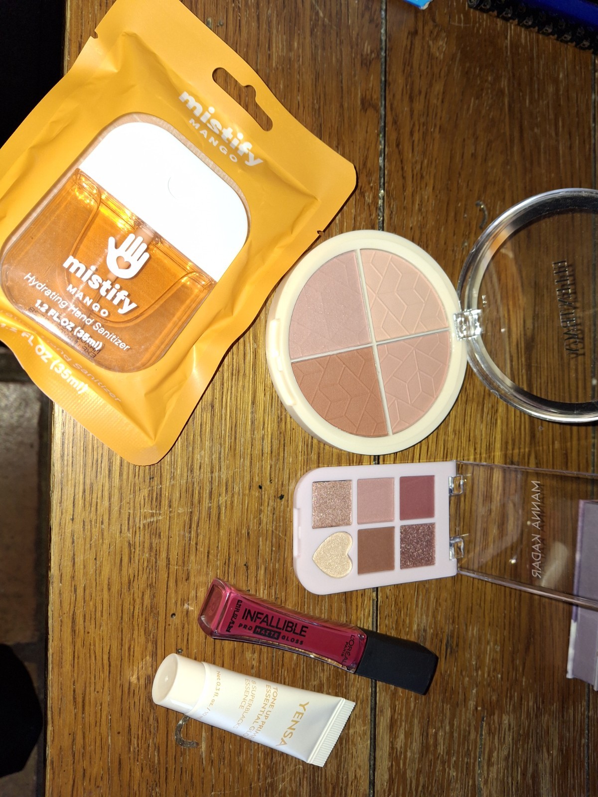 Mixed Brands Makeup Lot: mistify mango Hydrating Sanitizer, L’Oréal Gloss, YENSA