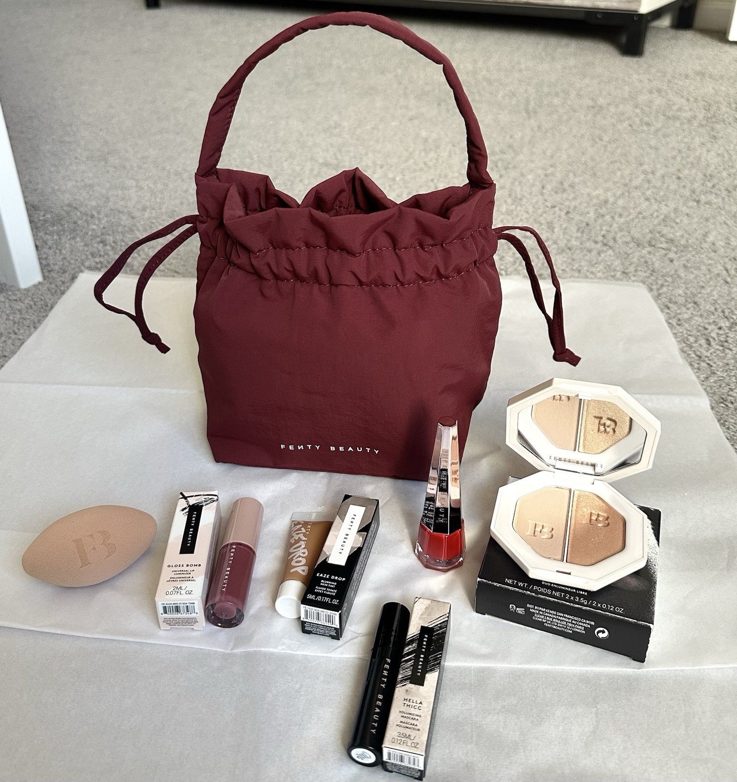 7PC Fenty Beauty Killawatt Highlighter/Stunna Lip Paint/Mascara/Gloss Bomb/Spong