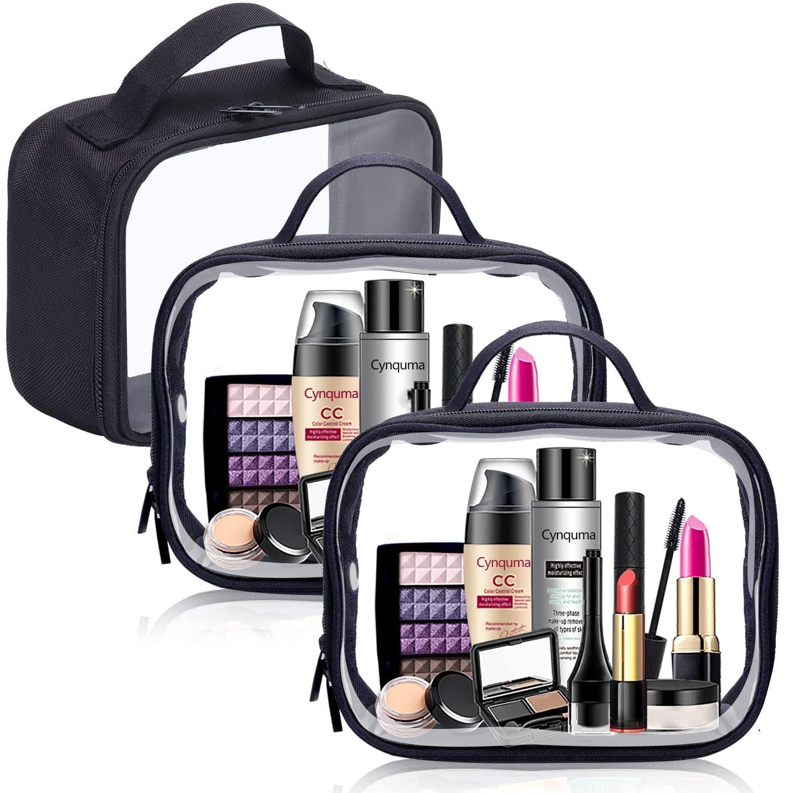 3Pack Clear Makeup Bags,Clear Toiletry Bag with Zipper Handle,PVC Translucent…