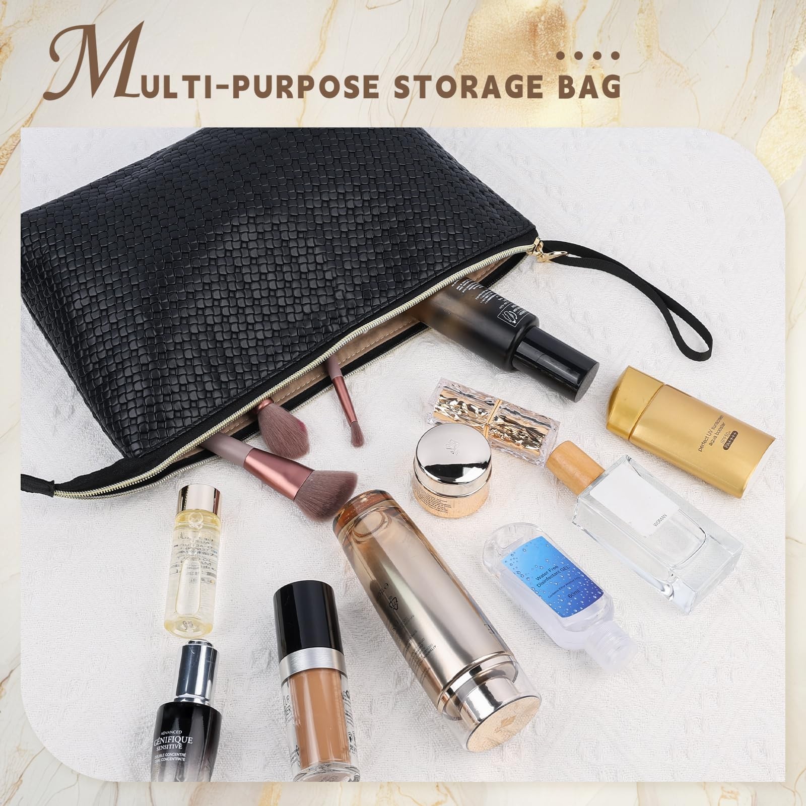 Large Makeup Bag with Wrist Strap, PU Leather Cosmetic Bag, Travel Toiletry P…