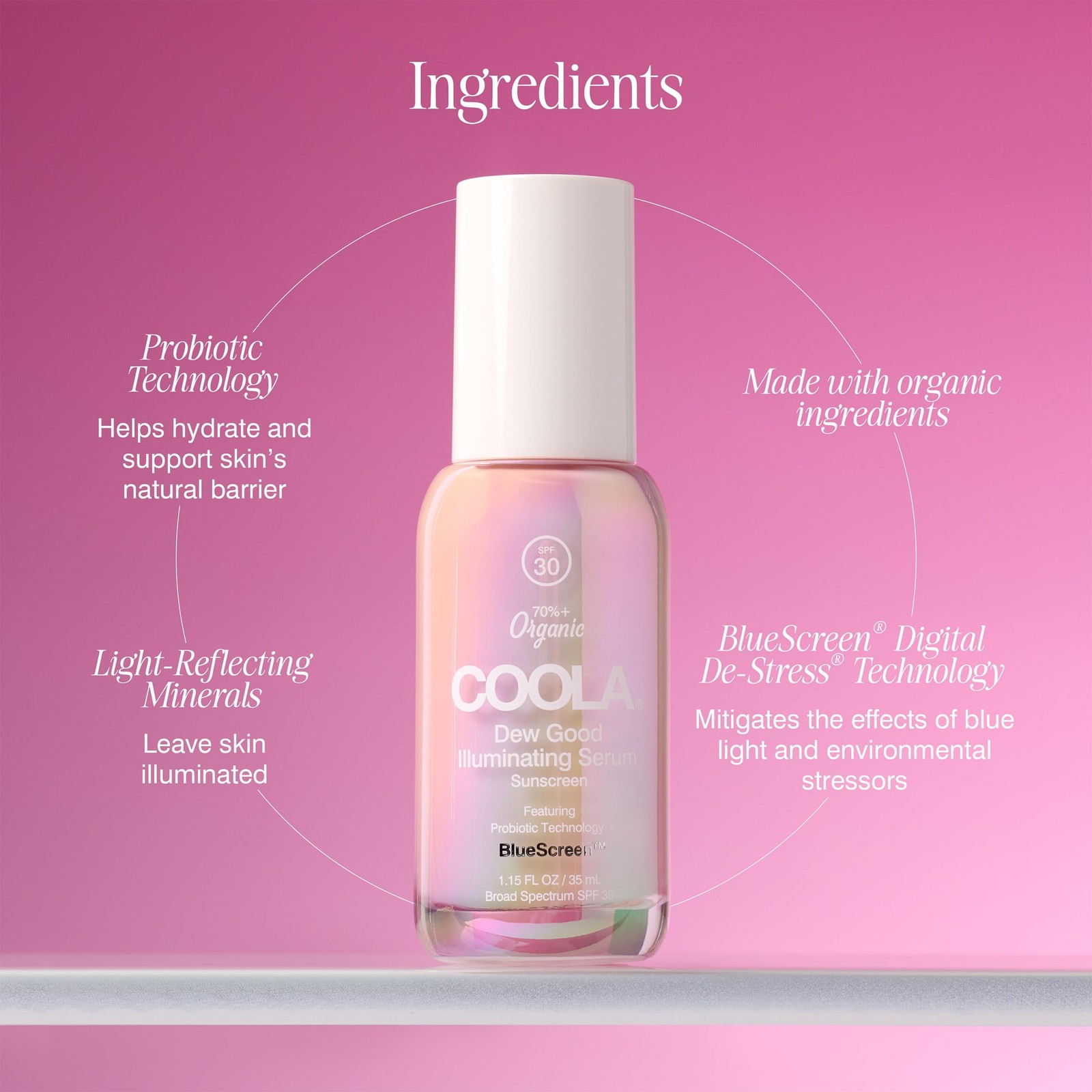COOLA Organic Dew Good Illuminating Probiotic Serum with SPF 30, Dermatologis…