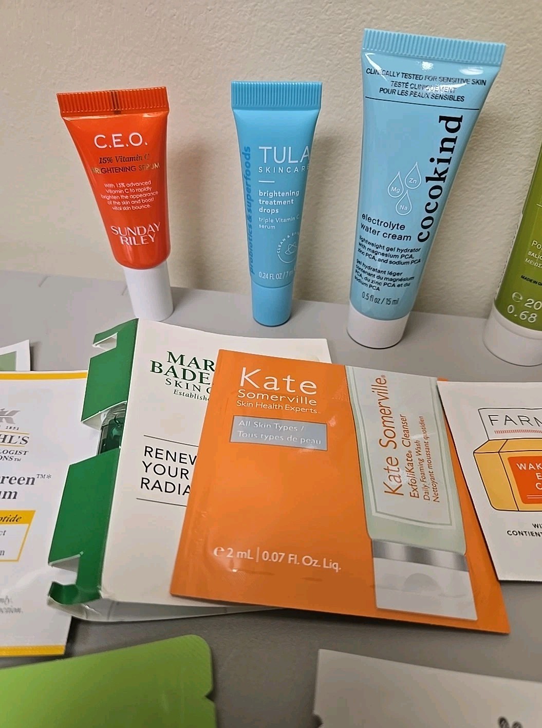 Large Skincare Lot of Samples – 23 As Shown Kiehls, Boscia, Korres, Tula, CEO