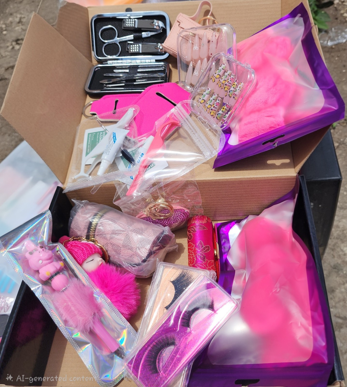 Makeup & Beauty Mixed Lot Bundle Accessories False Lashes Nail Kit Pink/Purple