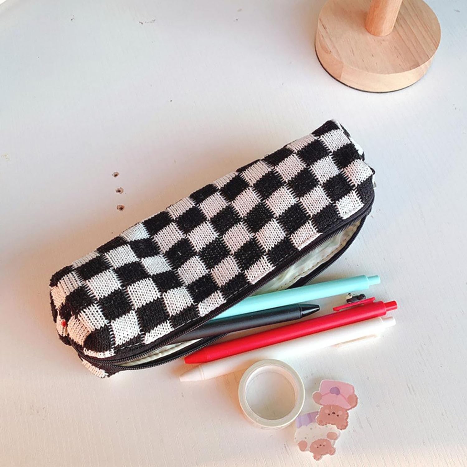 2Packs Checkered Makeup Bag Large Black and White Preppy Comestic Bag Set Tra…