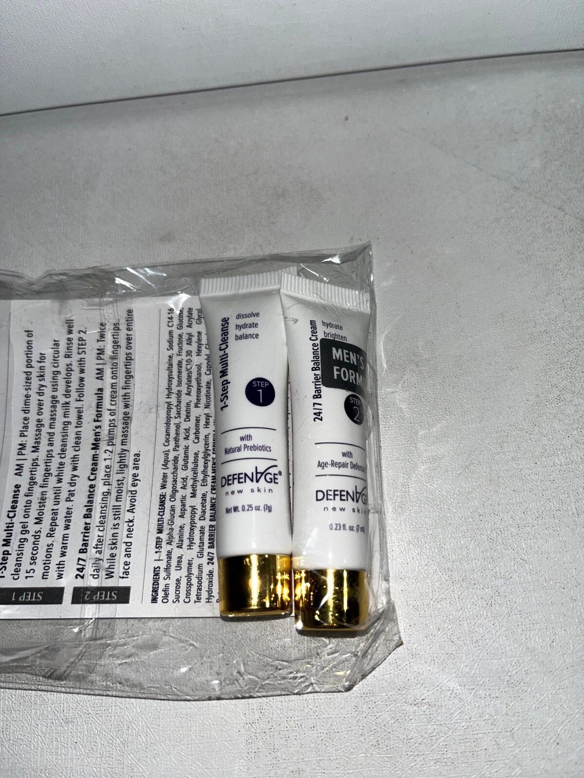 Defenage men’s skincare step 1 + 2 travel, sample size new