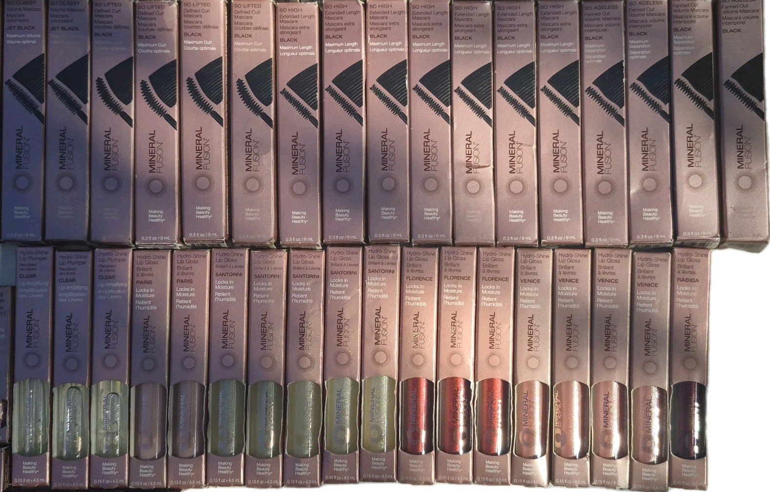 100 Pc Mineral Fusion Lot Foundation Mascara Lipstick Gloss Stain Blush Conceale